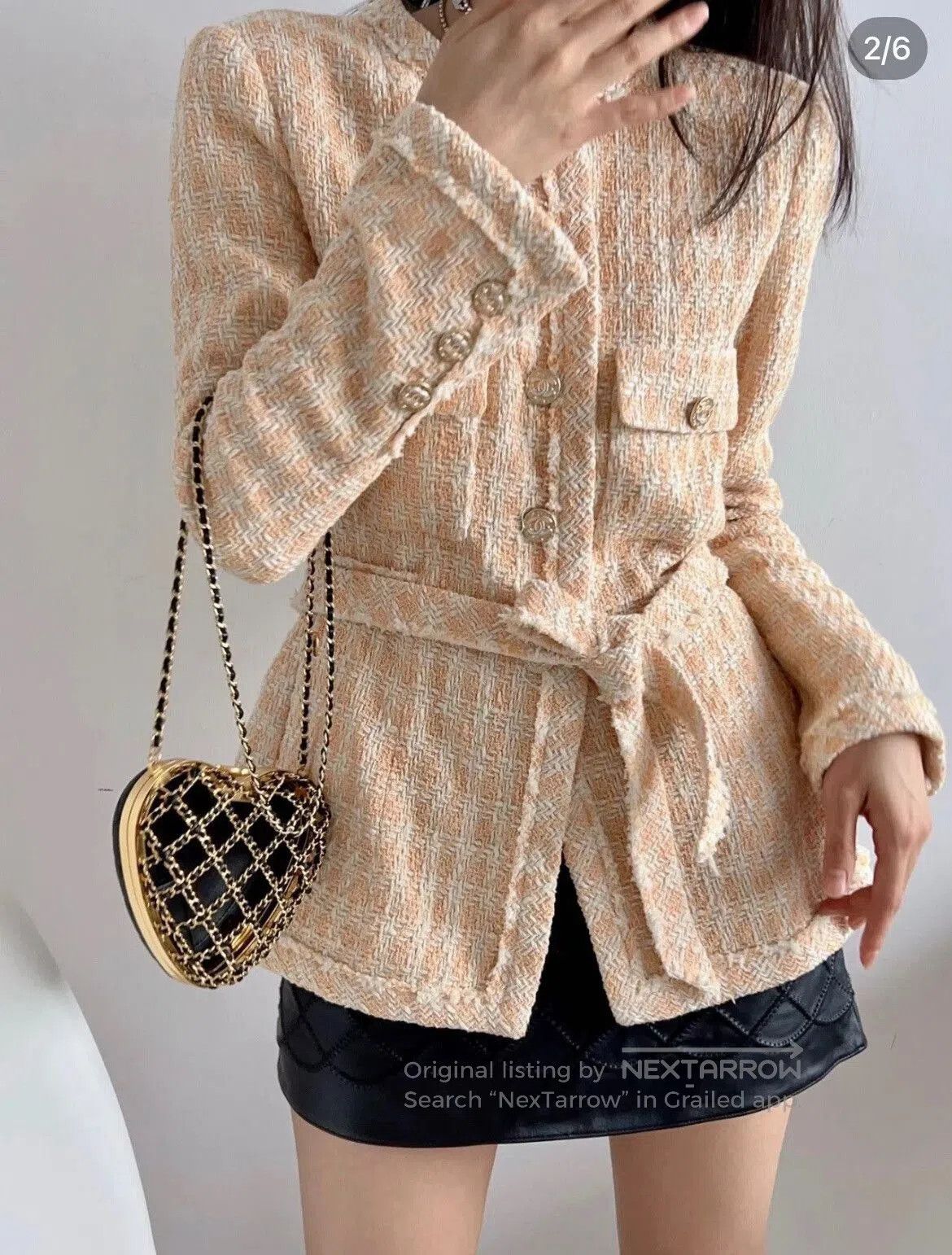 Chanel Chanel 23S Orange Plaid Belted Jacket. Size XXS / US 00 / IT 34 - 8 Thumbnail