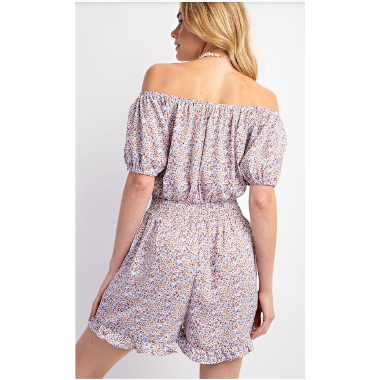 Other Easel EB50359 Small Printed Wool Ruffle Romper - Lilac Blue Size 24" / US 00 / IT 34 - 2 Thumbnail