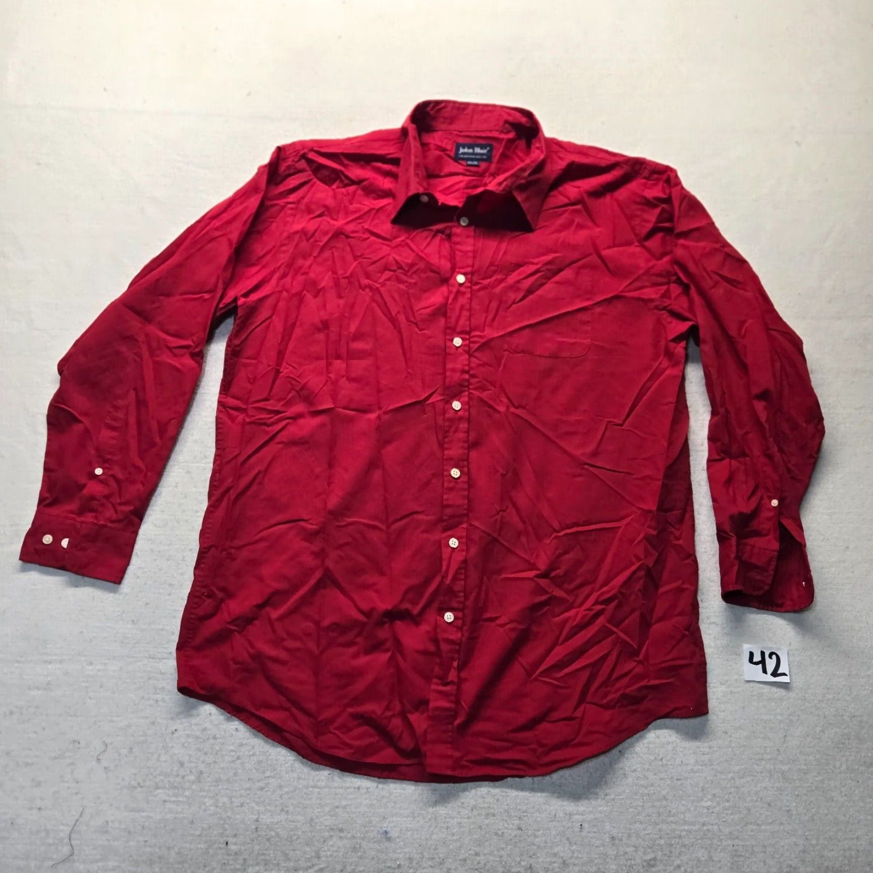 Blair John Blair Shirt Button-Up Solid Red Long Sleeve Adult Men 17.5 Regular Red Boys Mens Girls Size US XL / EU 56 / 4 - 2 Thumbnail