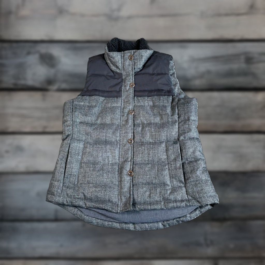 Woolrich Vest Puffer Wool Loft Insulated Zip Woolrich Women's Medium Gray Black Stand-Up Collar Pockets Lined Nylon Polyester 90s Outdoor Casual Mens?