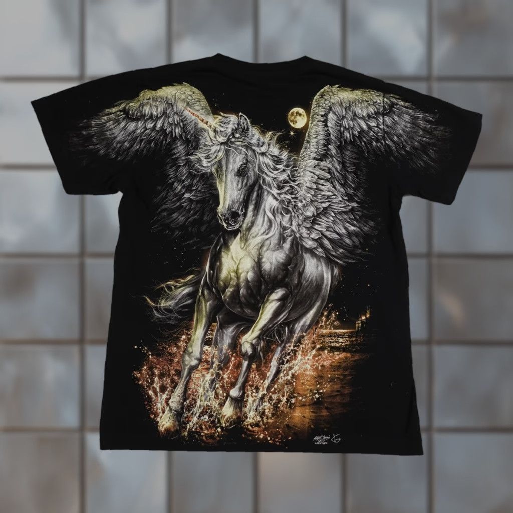 Gloverall VINTAGE Nike Shirt Mens Medium Black All Over Print Winged Unicorn Fantasy Size US M / EU 48-50 / 2 - 1 Thumbnail