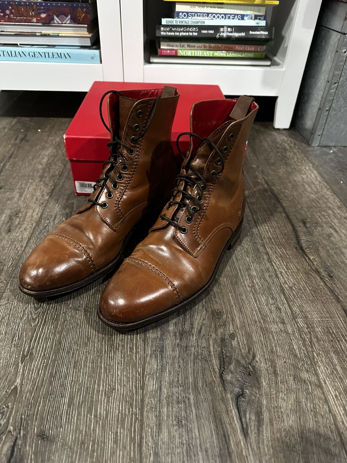 Saddle cordovan frankenstitch jumper