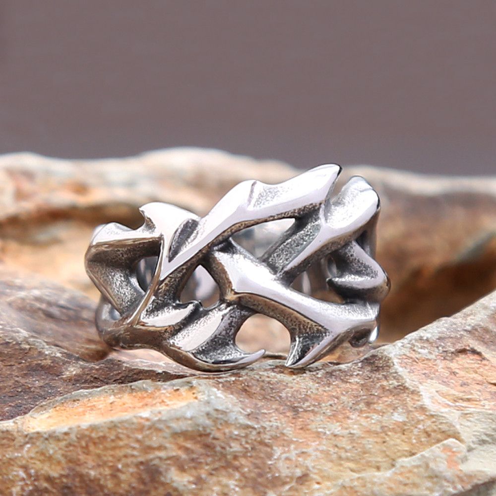 Vintage SIZE 10 Hollow Out Design Crown of Thorns Steel Ring Size ONE SIZE - 2 Thumbnail