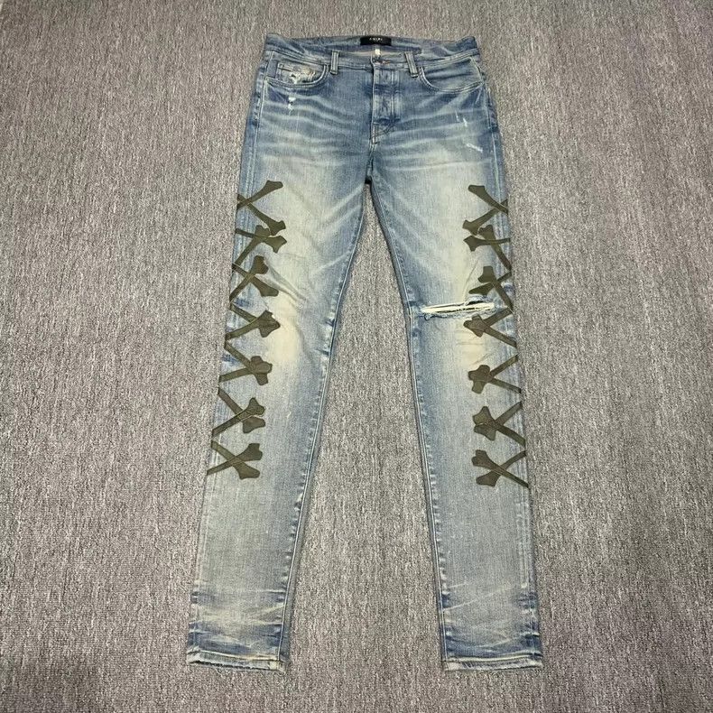 Amiri Amiri Blue bone leather jeans 2501-Nextarrow Size US 33 - 1 Thumbnail
