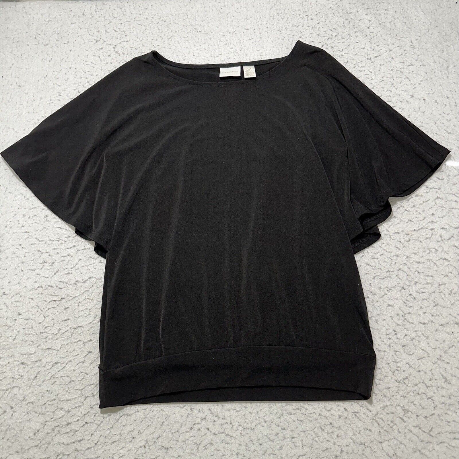 Chicos Chico's Small Black Drape Flutter Sleeve Pullover Blouse Size S / US 4 / IT 40 - 1 Thumbnail