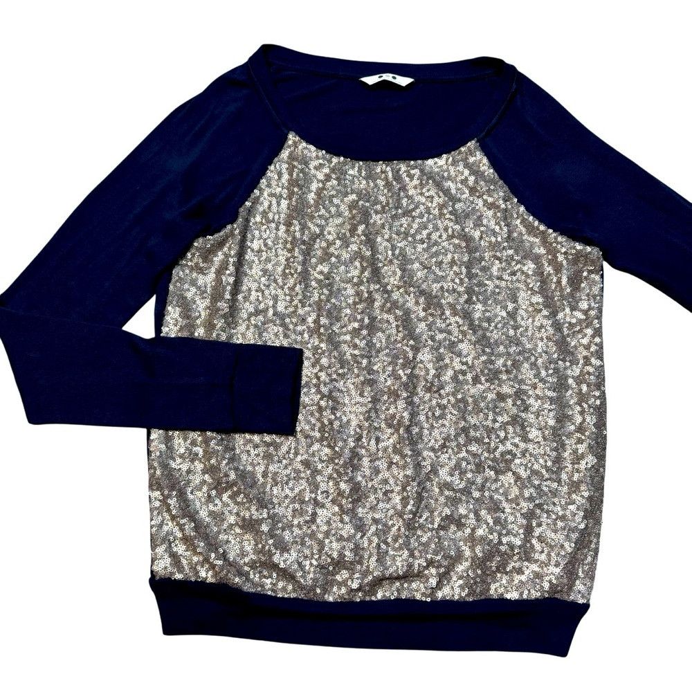 Other Three Dots Long Sleeve Mix Media Sequin Blue Gold Top Size Size M / US 6-8 / IT 42-44 - 5 Thumbnail