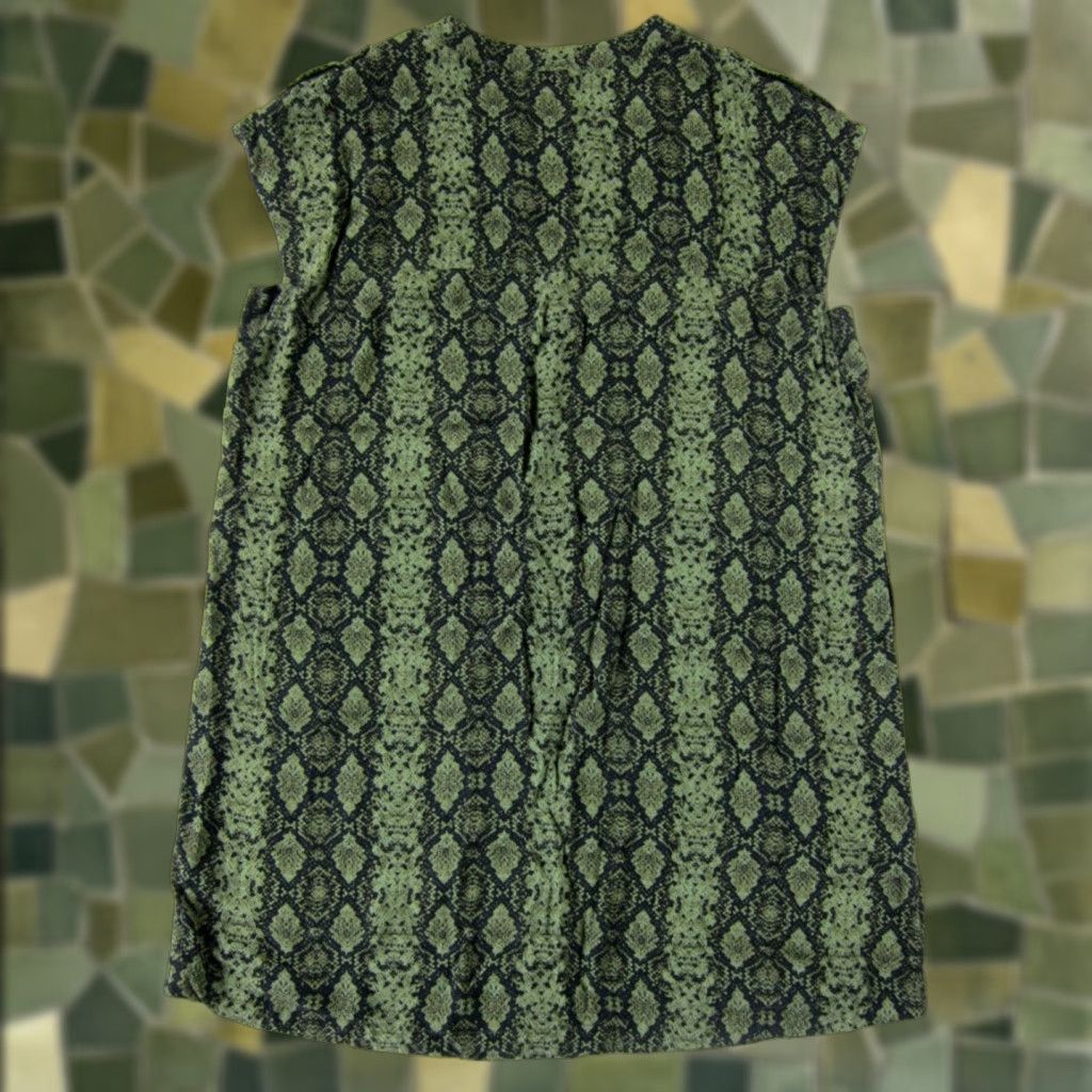 Anthropologie By Anthropologie Green Black Snake Short Sleeve Pocket Tunic Smock Dress 2X Size XXL / US 16-18 / IT 52-54 - 1 Thumbnail