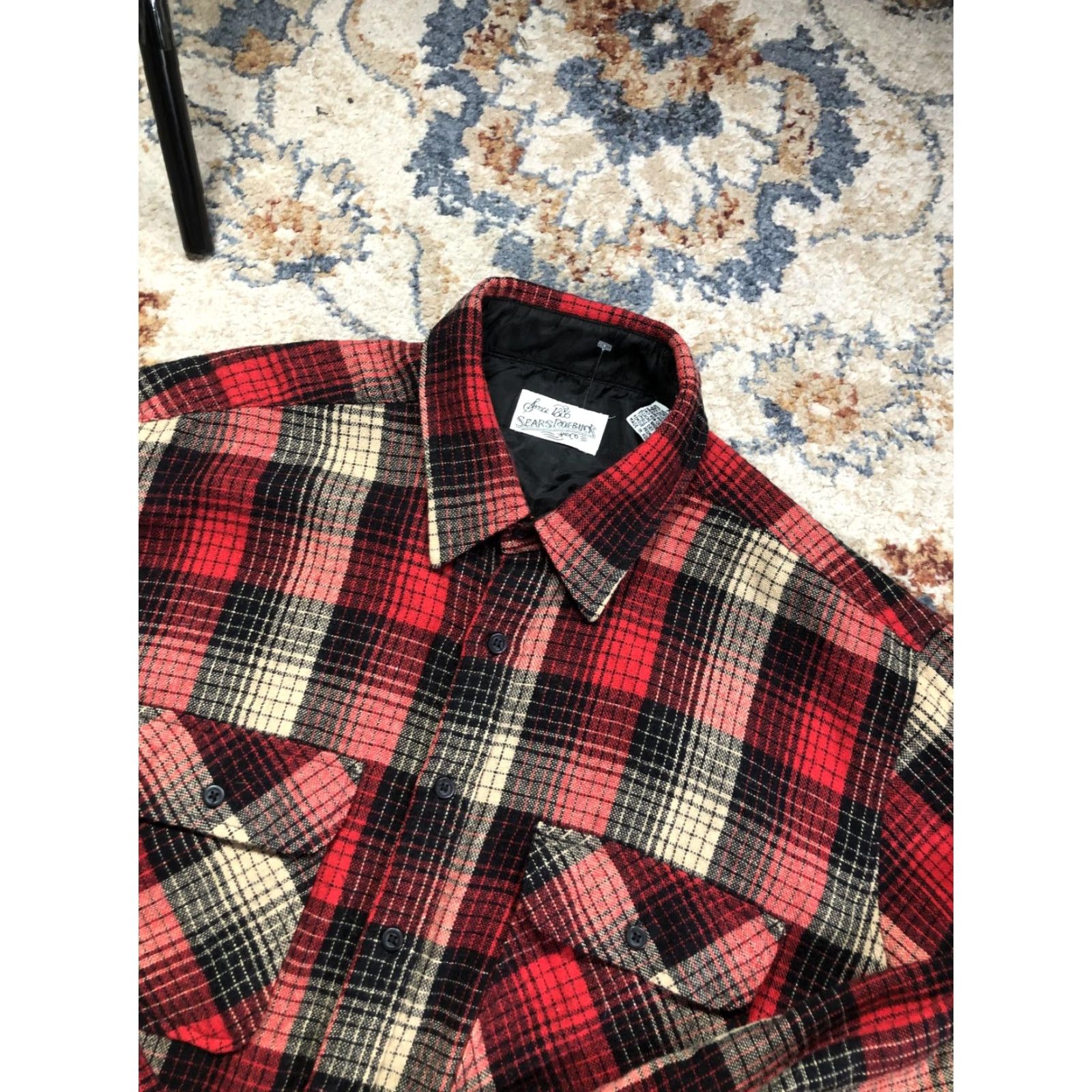 Sears VINTAGE Sears Roebuck & Co Shirt Mens XL Red Plaid Wool Lined Flannel Workwear Size US XL / EU 56 / 4 - 6 Thumbnail
