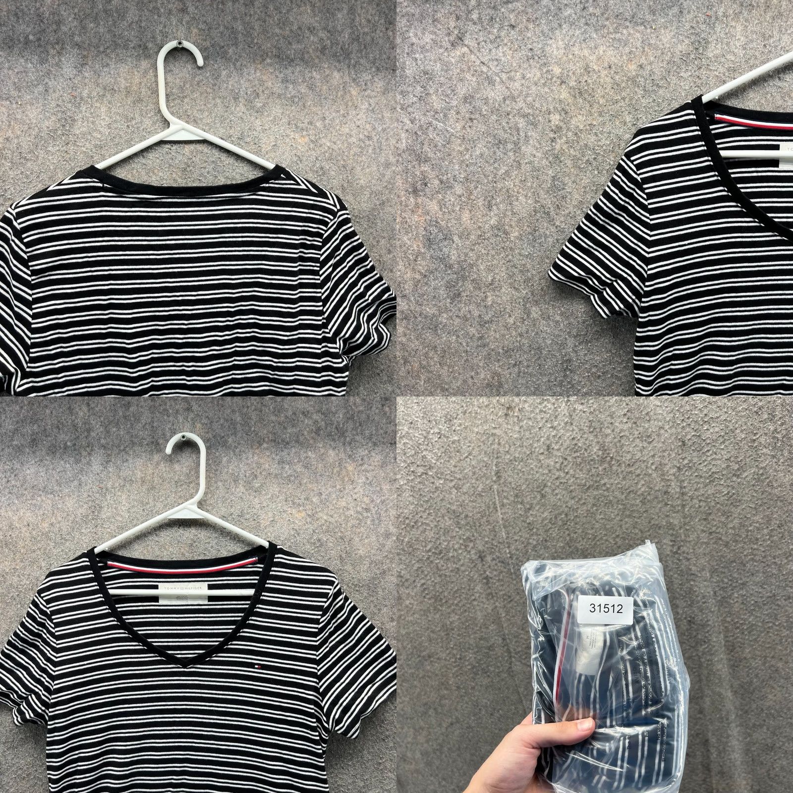 Tommy Hilfiger Tommy Hilfiger Dress Womens Medium Black White Striped V-Neck Stretch Pencil Dress Short Sleeve Pullover Casual Knee Length Vintage No Size M / US 6-8 / IT 42-44 - 8 Thumbnail