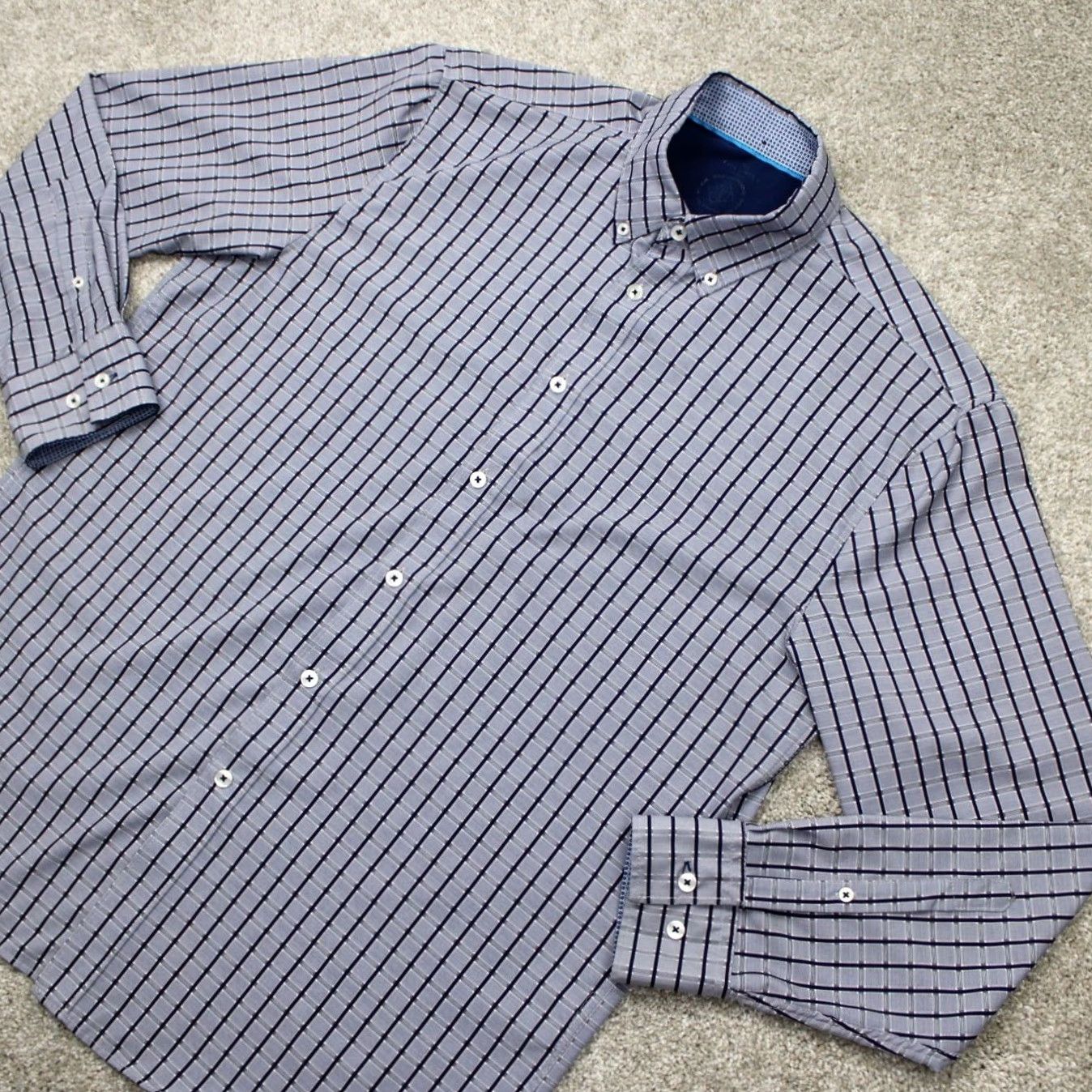 Vintage Construct Shirt Men L Blue 90s Geometric Button-Up Slim Short Sleeve? Size US L / EU 52-54 / 3 - 4 Thumbnail
