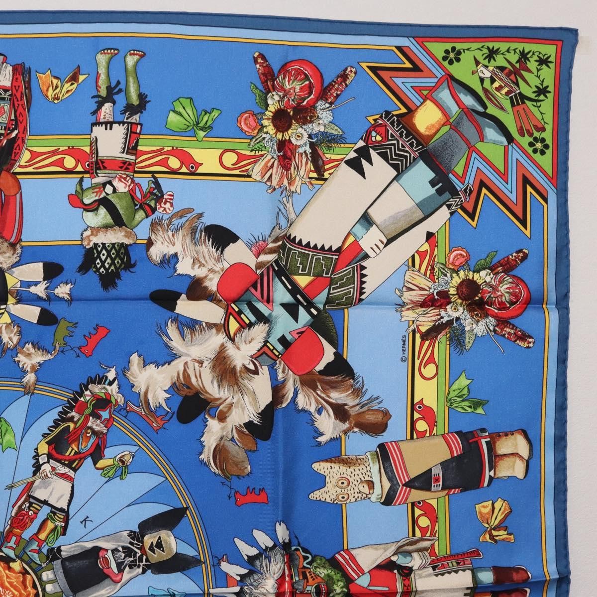 Hermes HERMES Carre 90 Scarf Silk Blue Red "KACHINAS" Auth ki6872M Size ONE SIZE - 4 Thumbnail