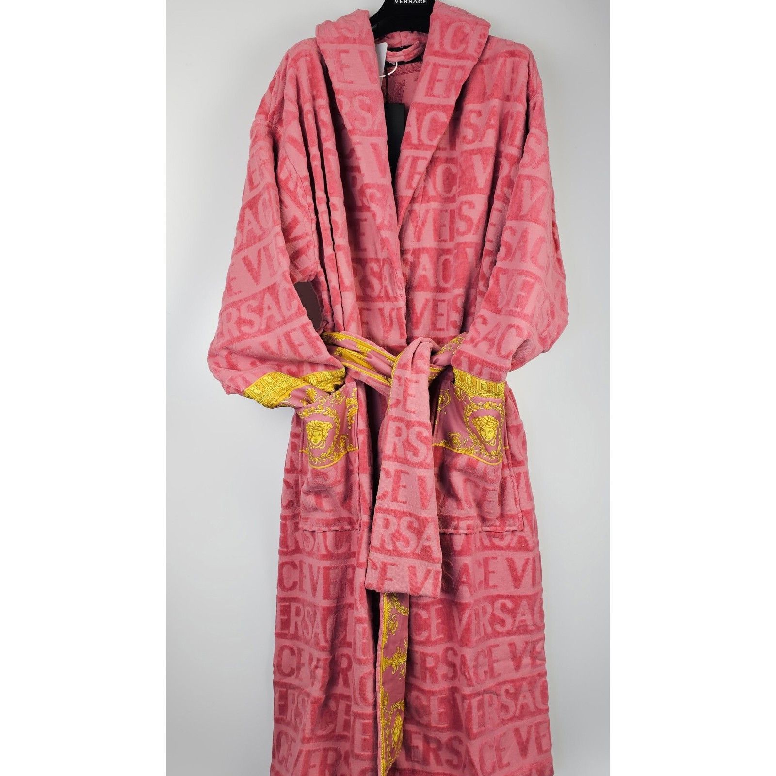 VERSACE Baroque $550 Strawberry Jam Unisex Long Bathrobe New
