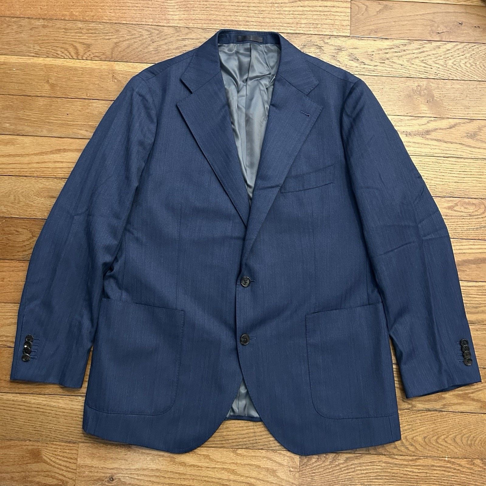 Proper Cloth Drago S130s Slate Herringbone 100% Wool Jacket Suit Blazer Size 46R - 1 Thumbnail