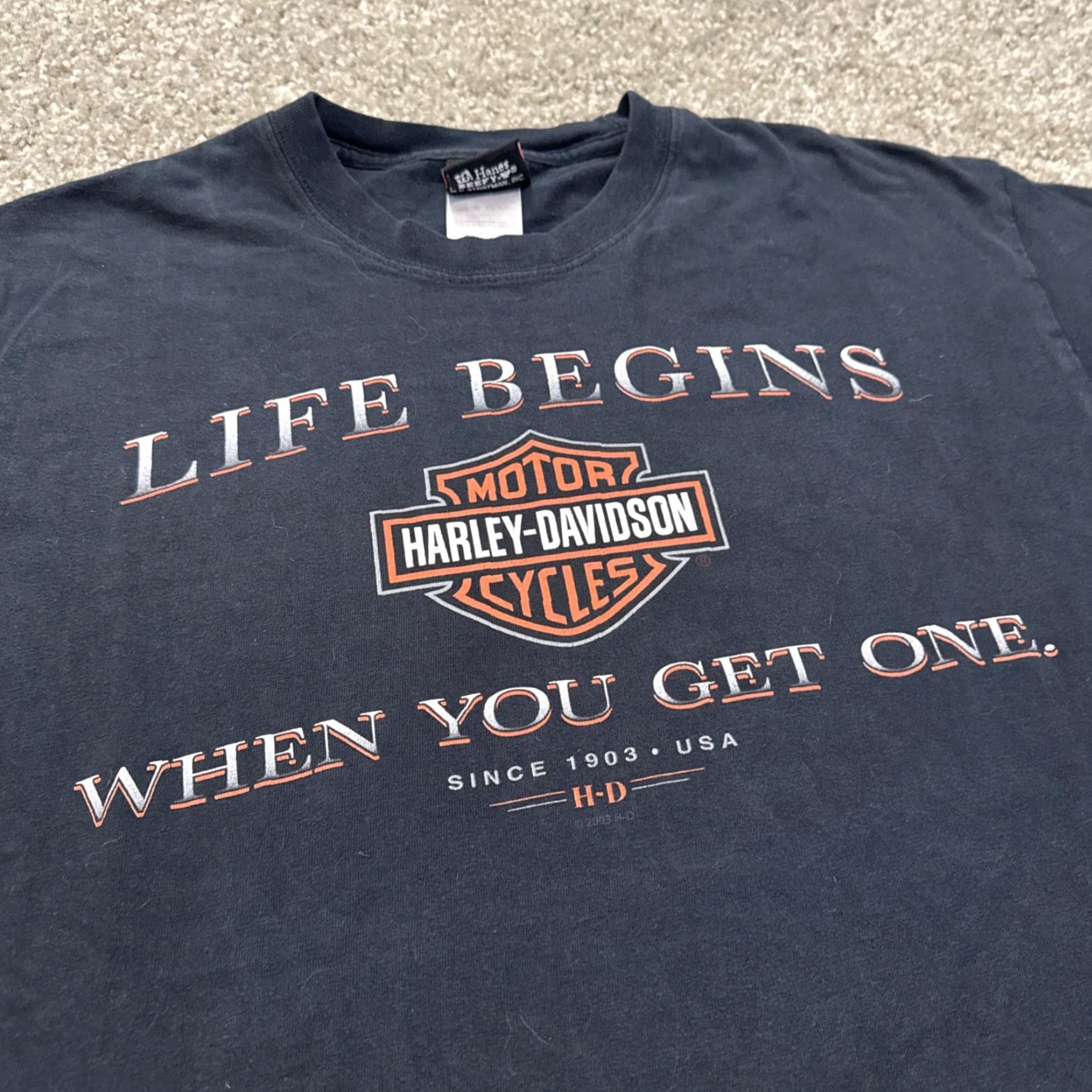 Harley Davidson VINTAGE Harley-Davidson Life Begins When You Get One T-Shirt Large Black Men L shirt Size US L / EU 52-54 / 3 - 3 Thumbnail