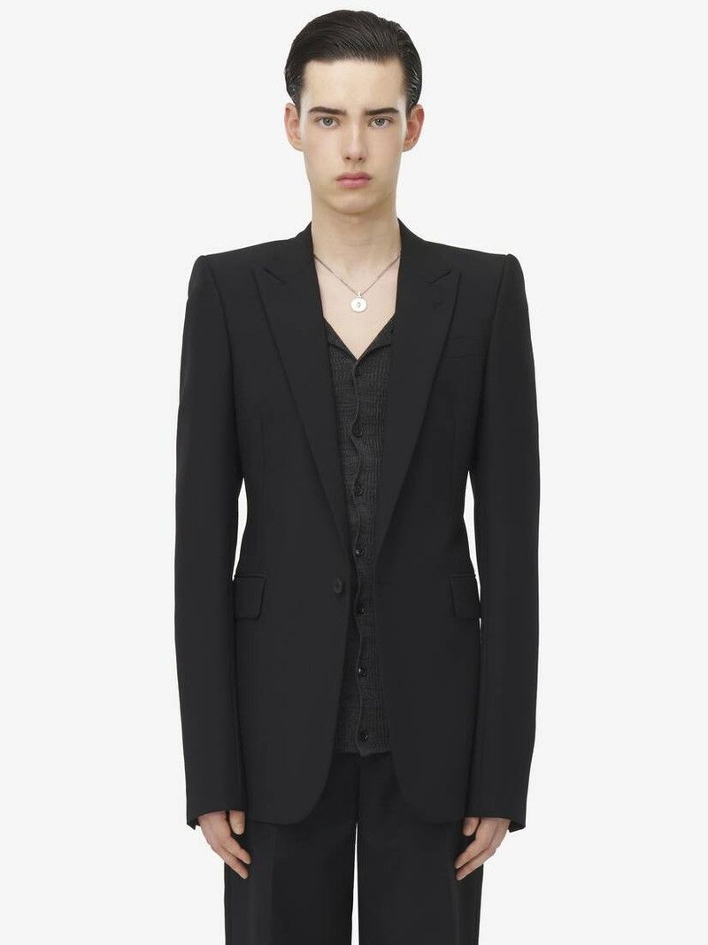 o1srvl11e0226 Stacked Shoulder Single-Breasted Jacket Black