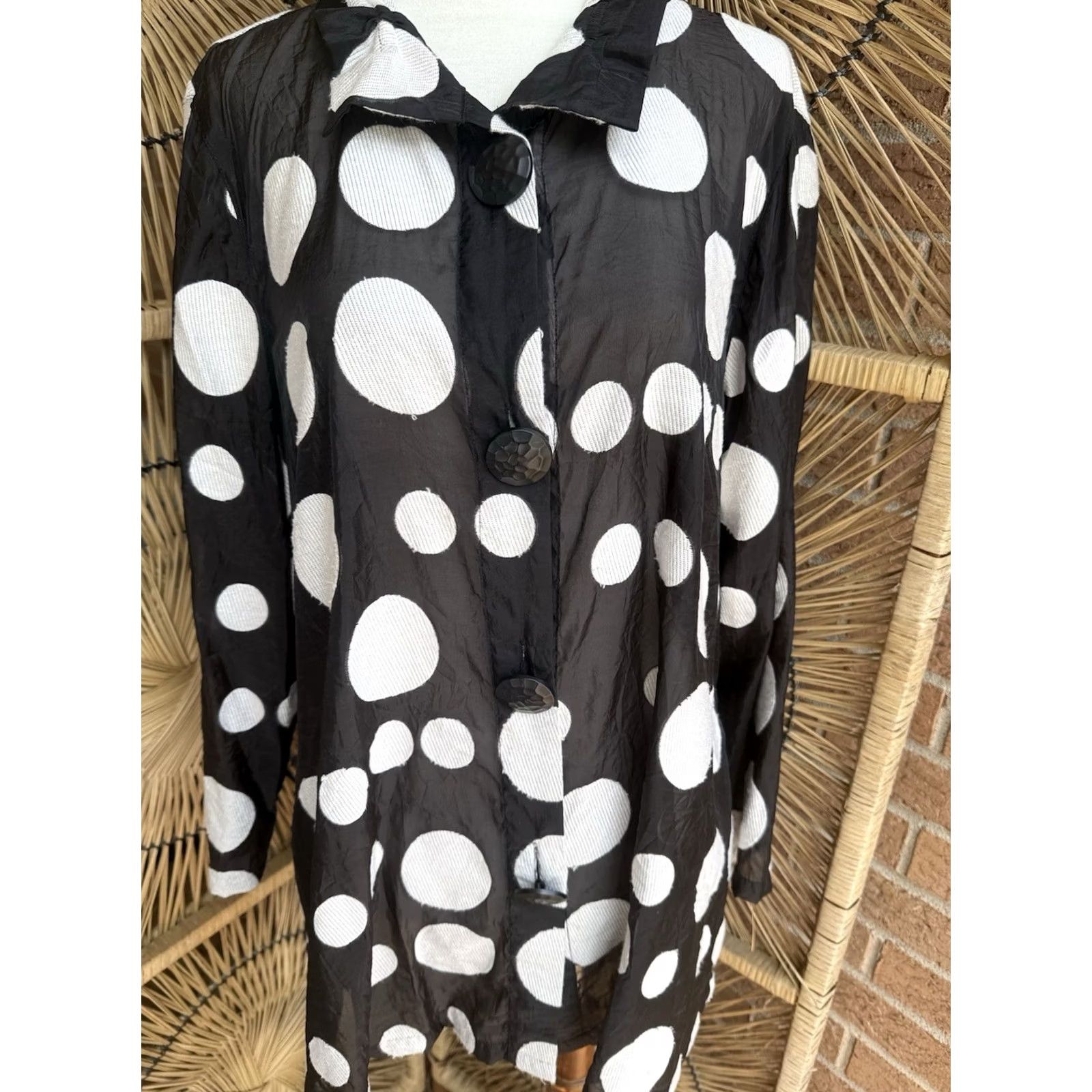 Vintage Ali Miles Sheer Button Front Jacket Top Womens L Abstract Polka Dot Size L / US 10 / IT 46 - 3 Thumbnail