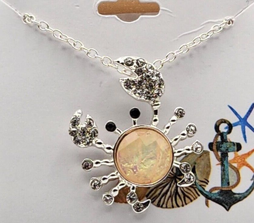 Designer Iridescent Crab Rhinestones Legs/Claws Silver Necklace 18" Size ONE SIZE - 2 Thumbnail