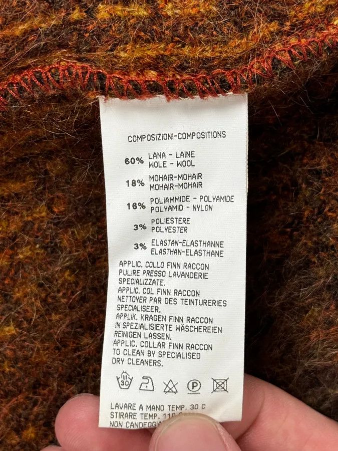 Roberto Cavalli 2000s Roberto Cavalli Vulcano Orange Leopard Fur Collar Mohair & Wool Cardigan Jacket Size M / US 6-8 / IT 42-44 - 16 Thumbnail
