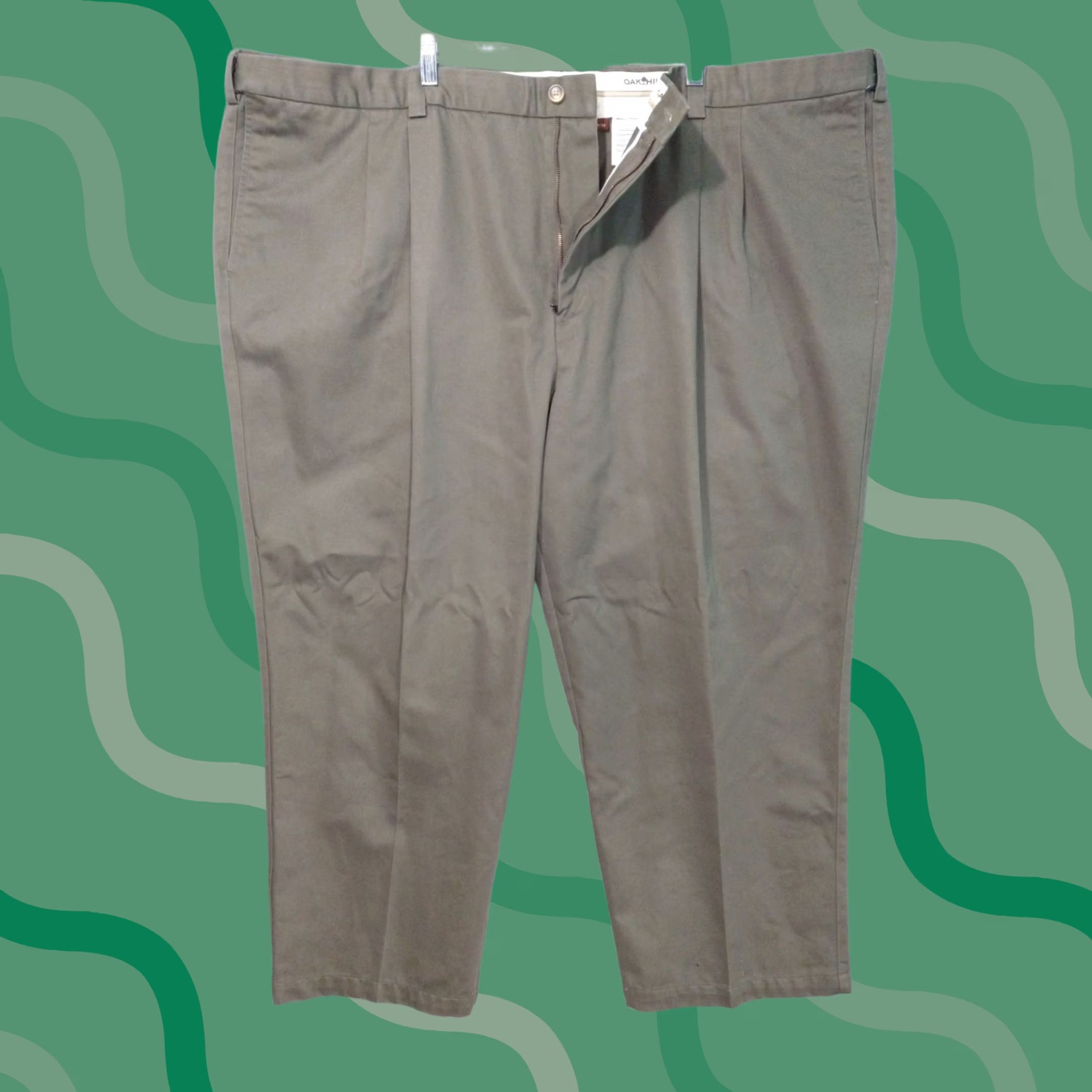 Vintage Oak Hill Pants Mens 58x30 Green Chino Tapered Pleated Comfort Waist Cotton Front Pocket Slash Pocket Size US 42 / EU 58 - 1 Thumbnail