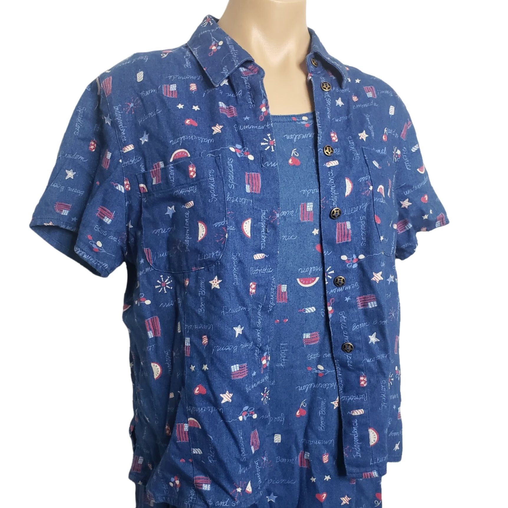 Vintage VINTAGE Koret City Blues Womens Dress Set Jumper Shirt Sleeveless Patriotic Size S 6-8 Blue 60% Cotton 40% Rayon Holiday 4th Of July Summer Womens Size S / US 4 / IT 40 - 4 Thumbnail