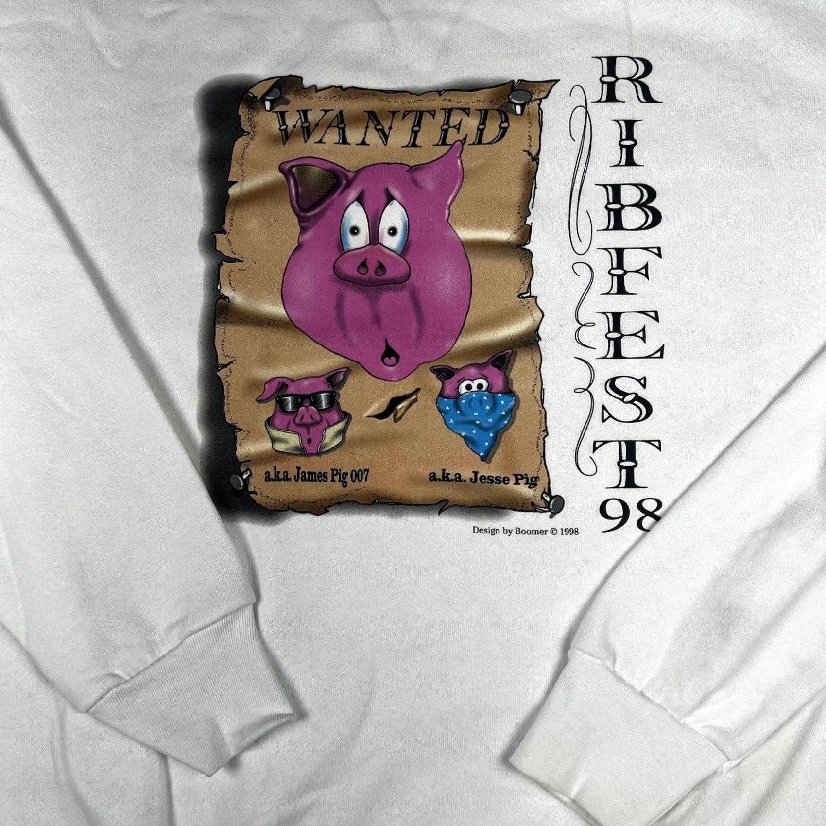 Fruit Of The Loom VINTAGE Pig Swine Ribfest 1998 Graphic Crewneck Sweatshirt 2XL Pullover White 90s Fruits Of The Loom Mens Size US XXL / EU 58 / 5 - 5 Thumbnail