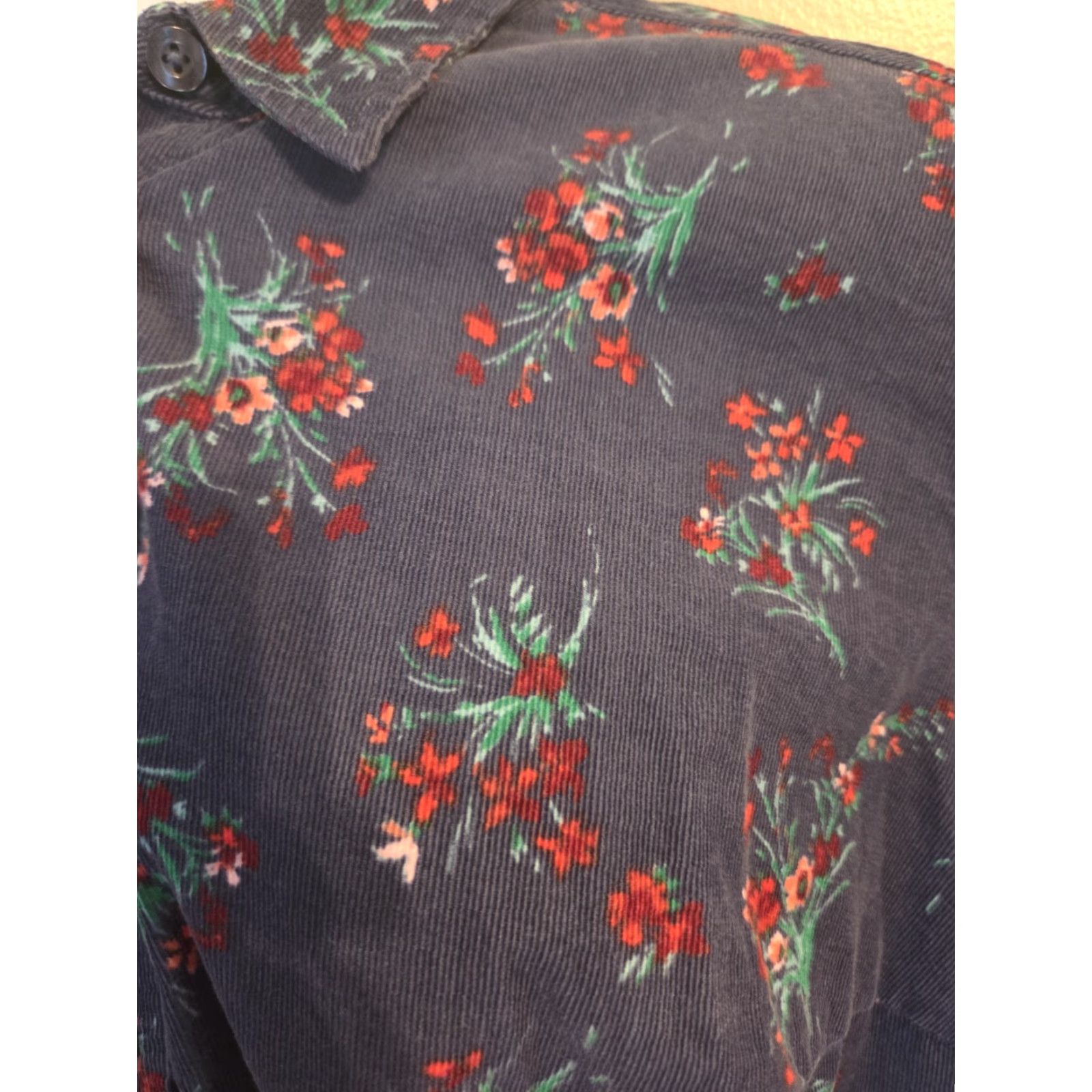 Vintage Woman Within Blue Floral Print Corduroy Button Up Top Shirt 1X 22 24 Size XL / US 12-14 / IT 48-50 - 4 Thumbnail