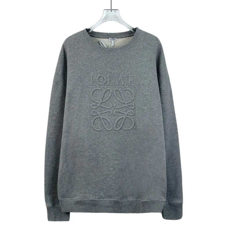 Loewe Gray logo embossed cotton round neck long sleeve hoo