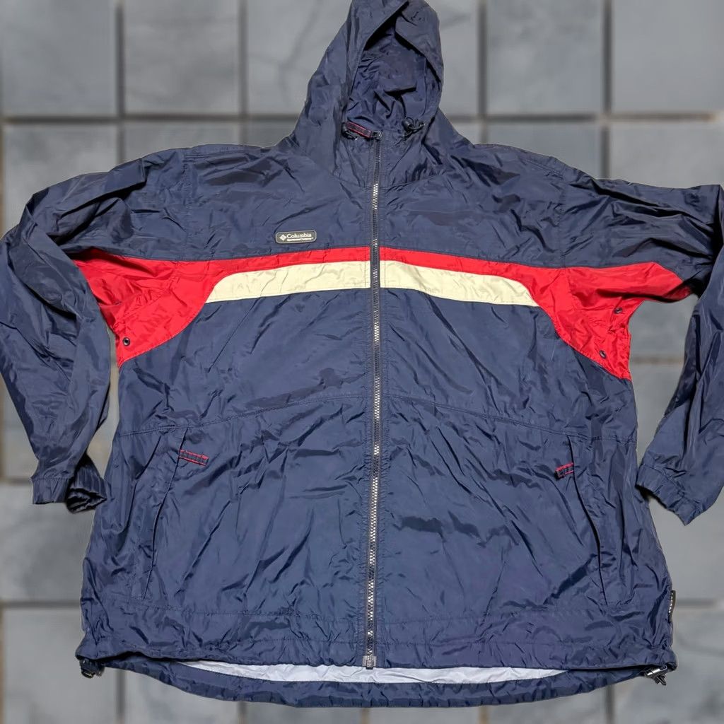 Vintage Columbia Jacket Mens XL Blue Red Nylon Hooded Rain Coat Windbreaker Size US XL / EU 56 / 4 - 1 Thumbnail