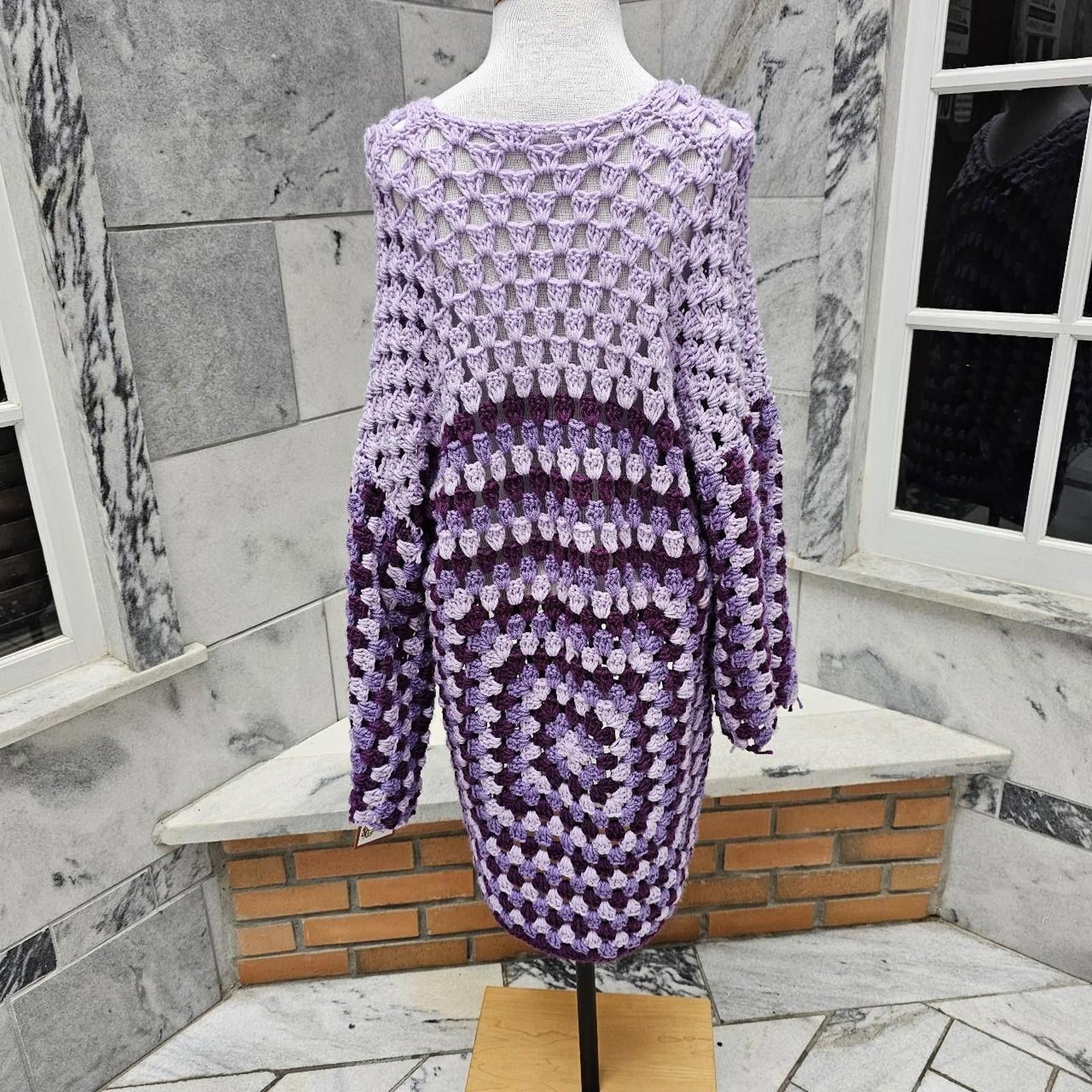 Other Women's Purple Handmade Crochet Sweater Dress Size ONE SIZE - 7 Thumbnail