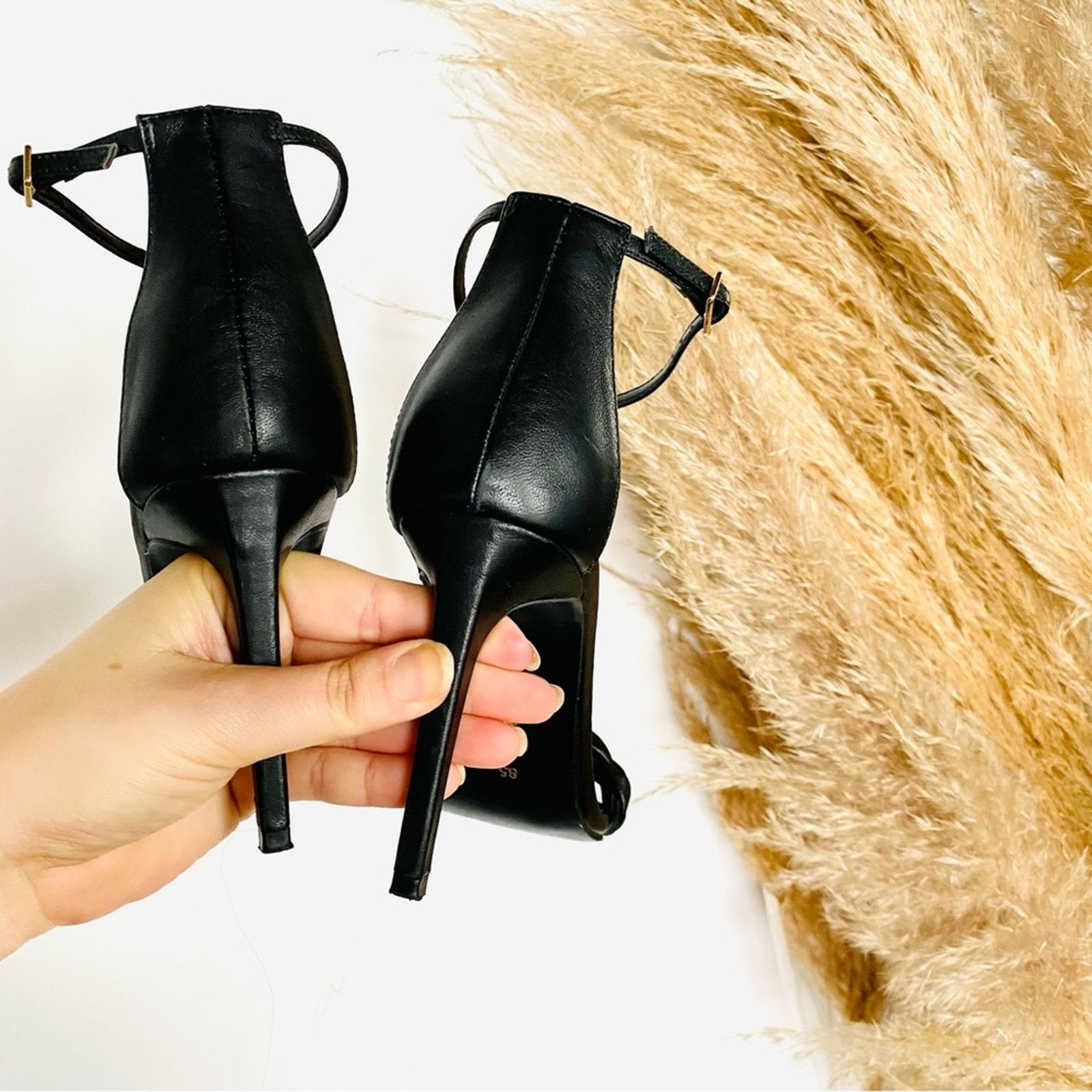 Nordstrom RAYE REVOLVE Lyka Black Braided Ankle Stiletto Sandals Shoes Size US 8.5 / IT 38.5 - 7 Thumbnail