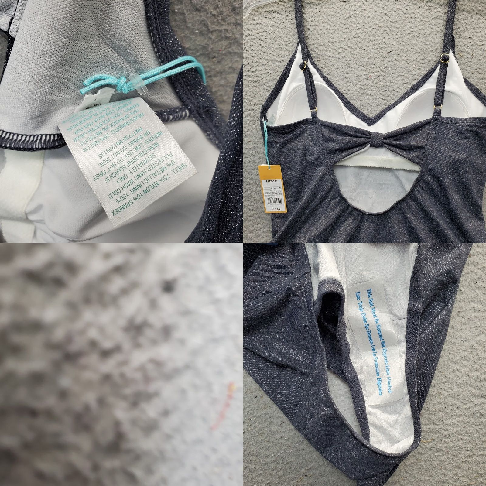 Vintage Kona Sol Swimsuit Women L Gray Adjustable Strap Cutout Back Sleeveless V-Neck Size ONE SIZE - 8 Thumbnail
