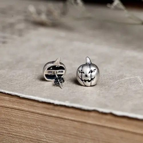 Jewelry Halloween Pumpkin Design Earrings One Pairs Chrome Jewelry Size ONE SIZE - 3 Thumbnail