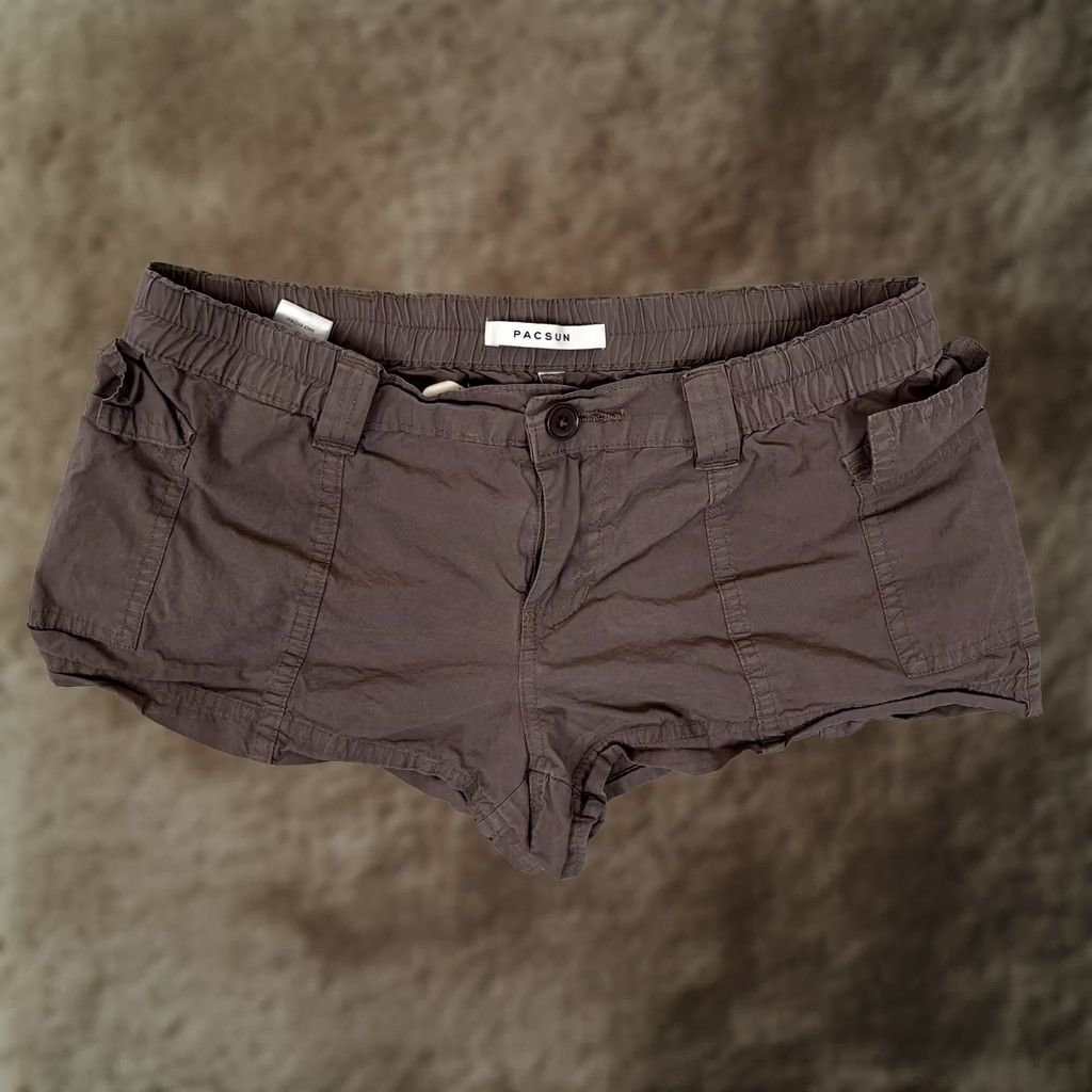Pacsun PacSun Shorts Juniors XS Brown Twill Cargo Elastic Waist Low Rise Casual Size 26" / US 2 / IT 38 - 1 Thumbnail