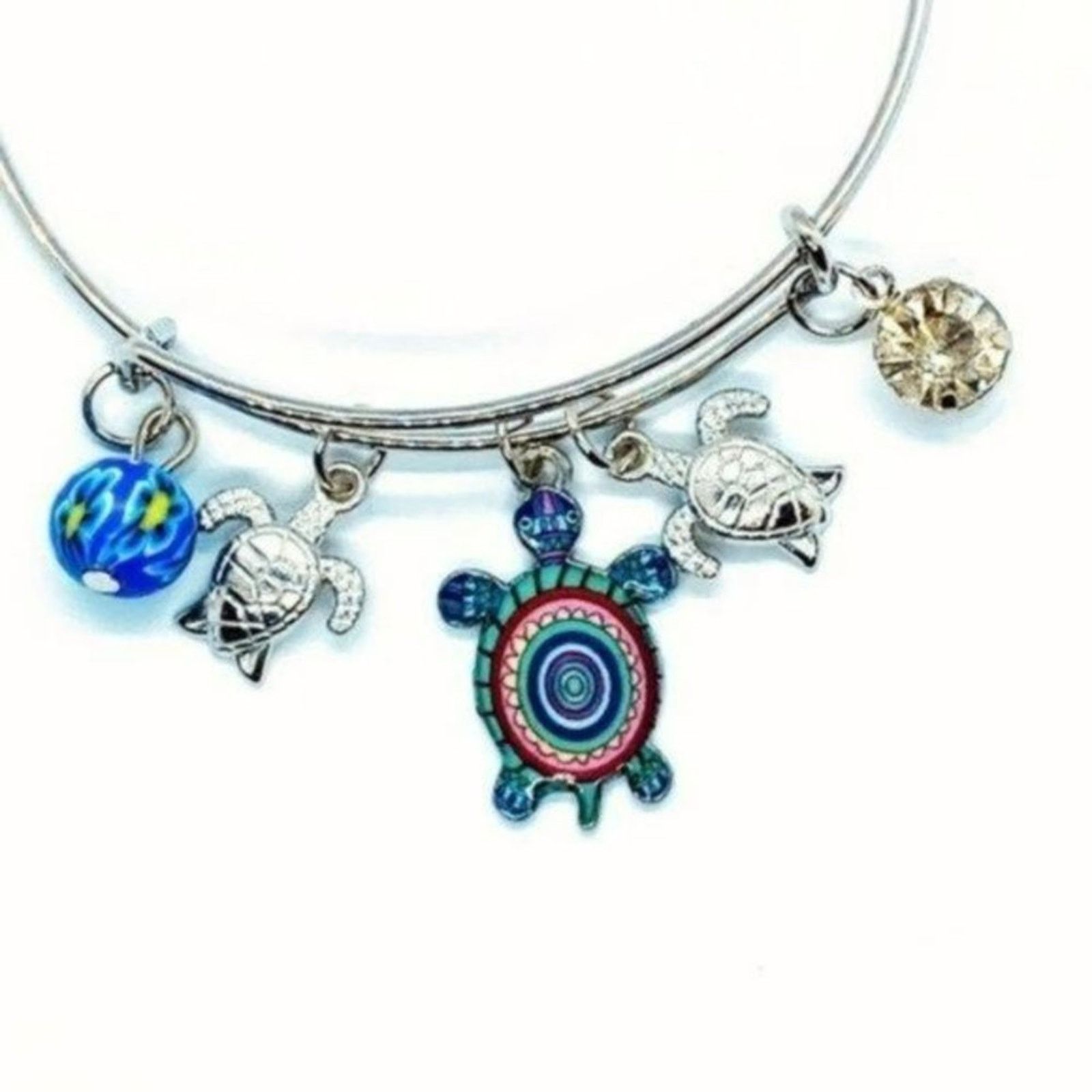 Other Beaded Sea Turtle Charm Colorful Bangle Bracelet Size ONE SIZE - 3 Thumbnail