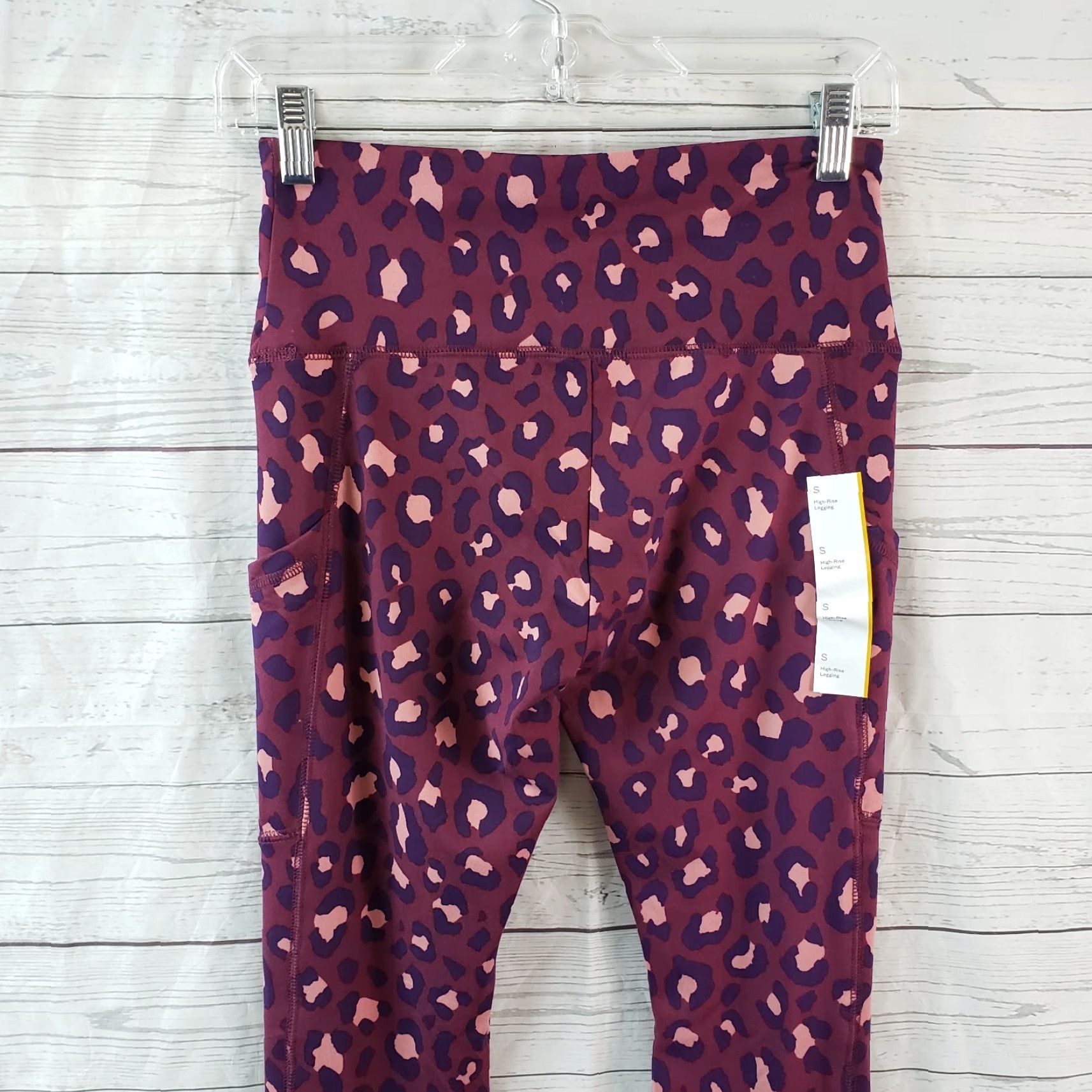 Vintage Wild Fable Womens High Rise Leggings Sz S Purple Pink Animal Print Pockets Size 28" / US 6 / IT 42 - 4 Thumbnail