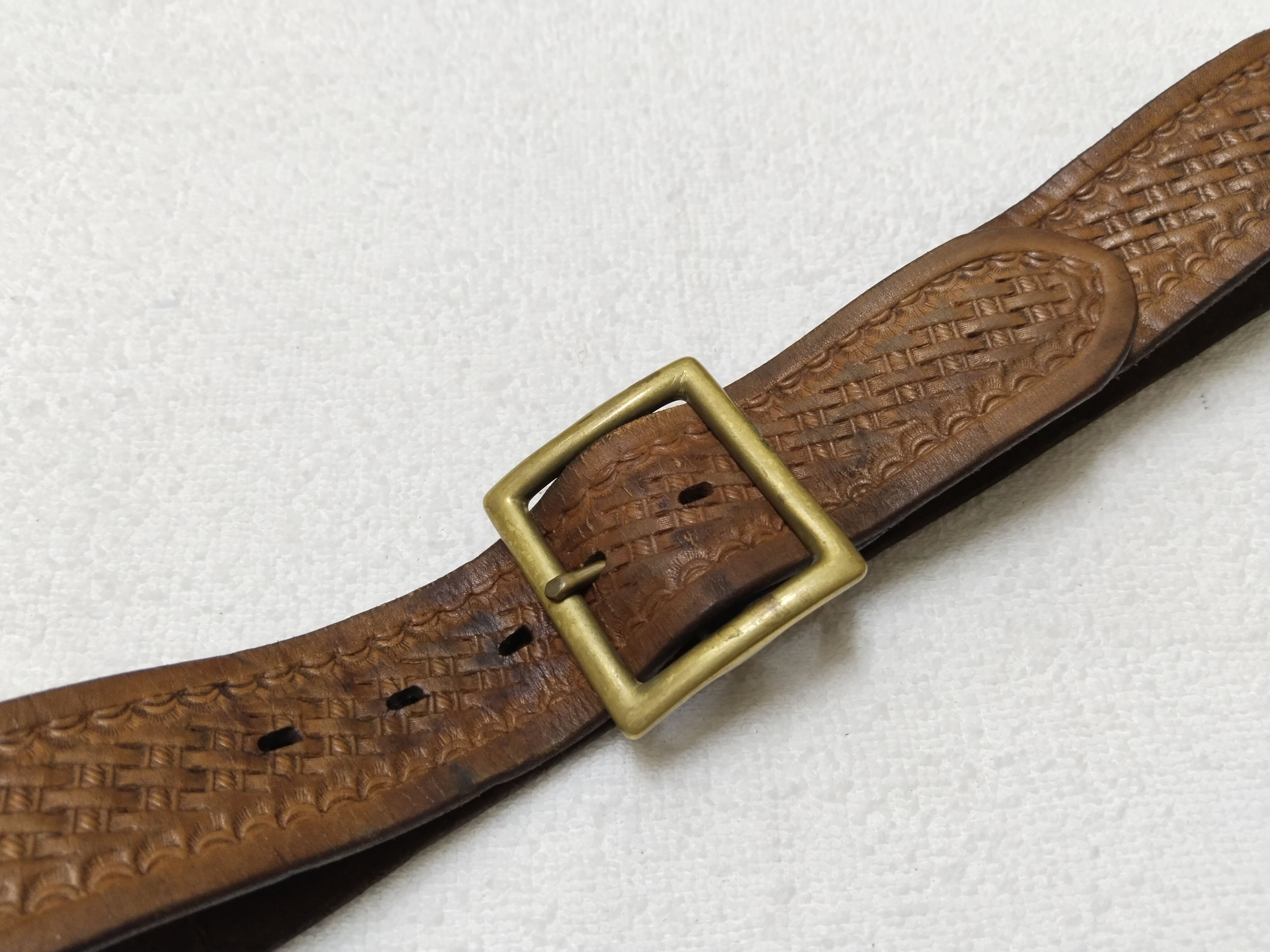 Leather × Vintage Vintage Solid Brass Leather Belt Waist 30-34 Size 34 - 4 Thumbnail