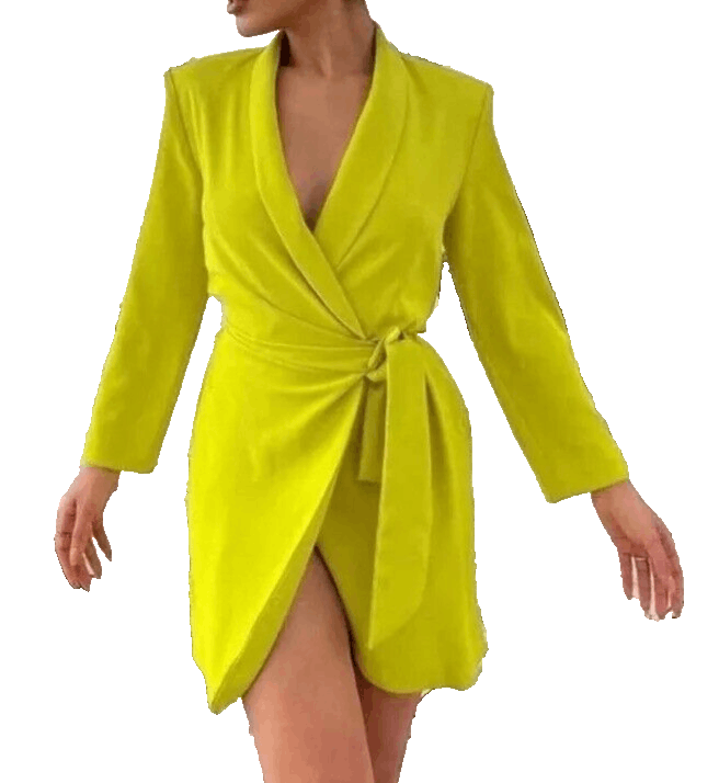 Zara Zara Pareo Lime Green Long Sleeve Wrap Mini Dress Size XS / US 0-2 / IT 36-38 - 4 Thumbnail
