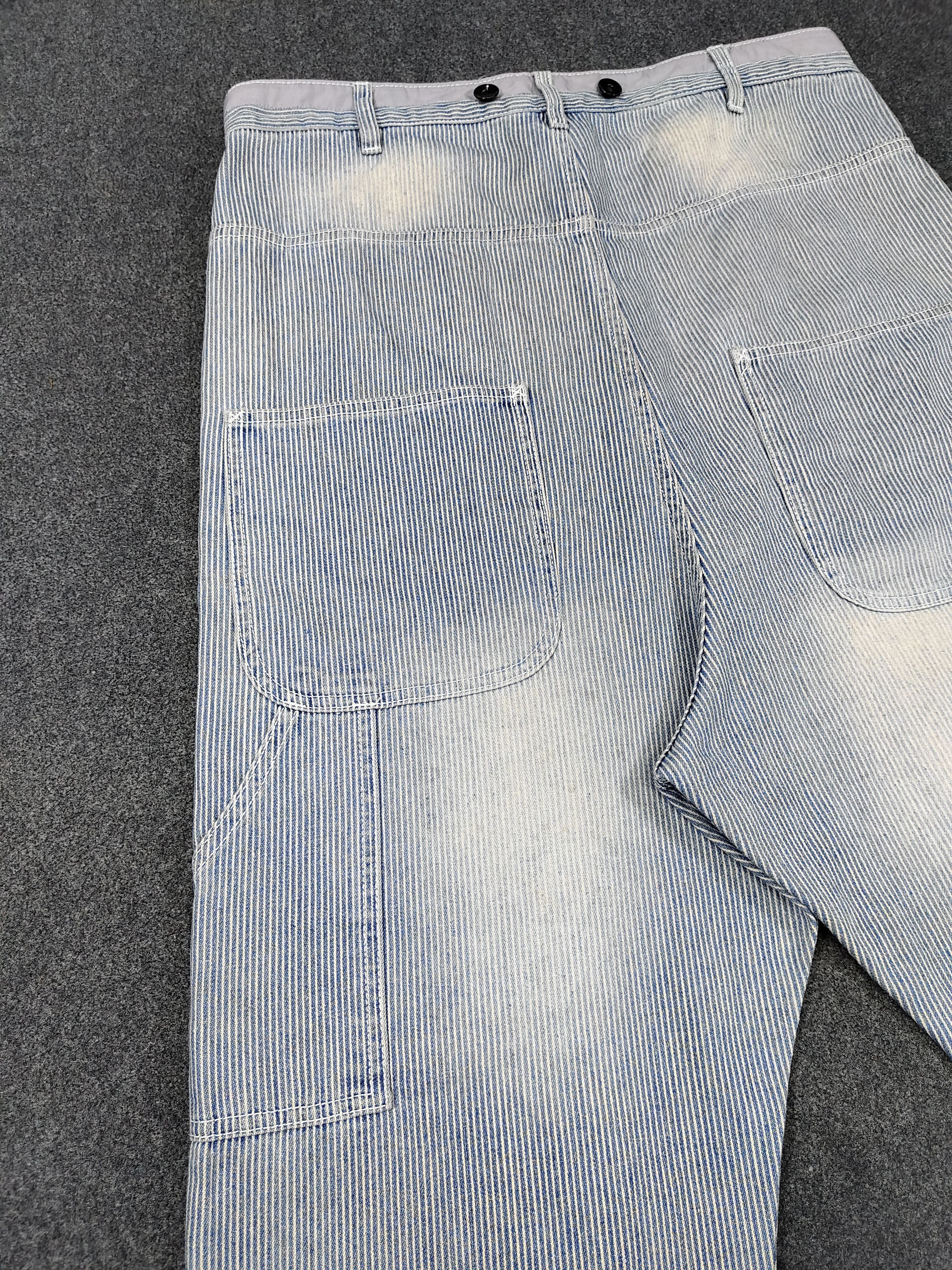 HARE HARE- Drop Crotch Engineer Hickory Stripe Denim Work Shorts Size US 34 / EU 50 - 5 Thumbnail