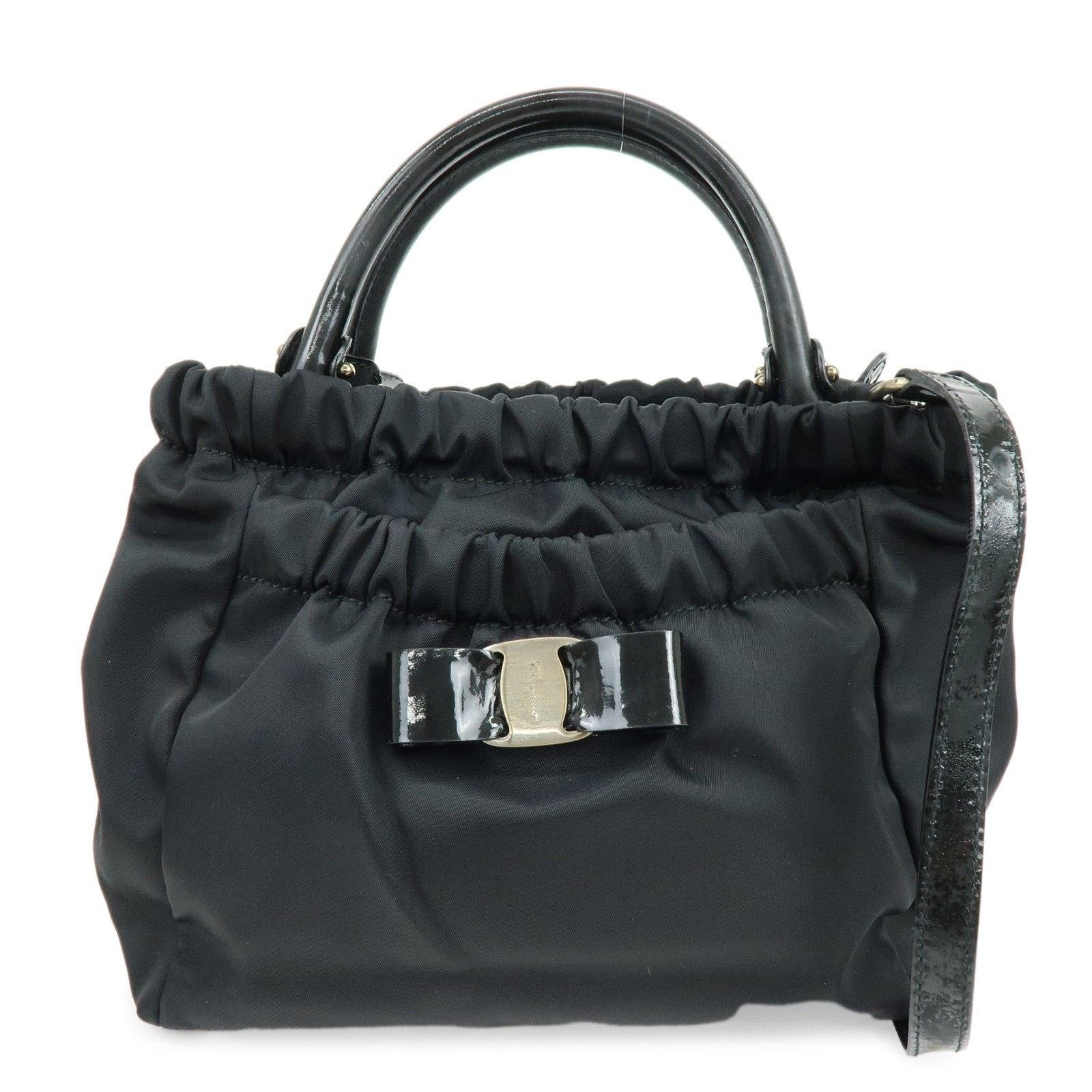 Salvatore Ferragamo Ferragamo Vara Bow Nylon Patent Leather Top Handle Bag Black Size ONE SIZE - 1 Thumbnail