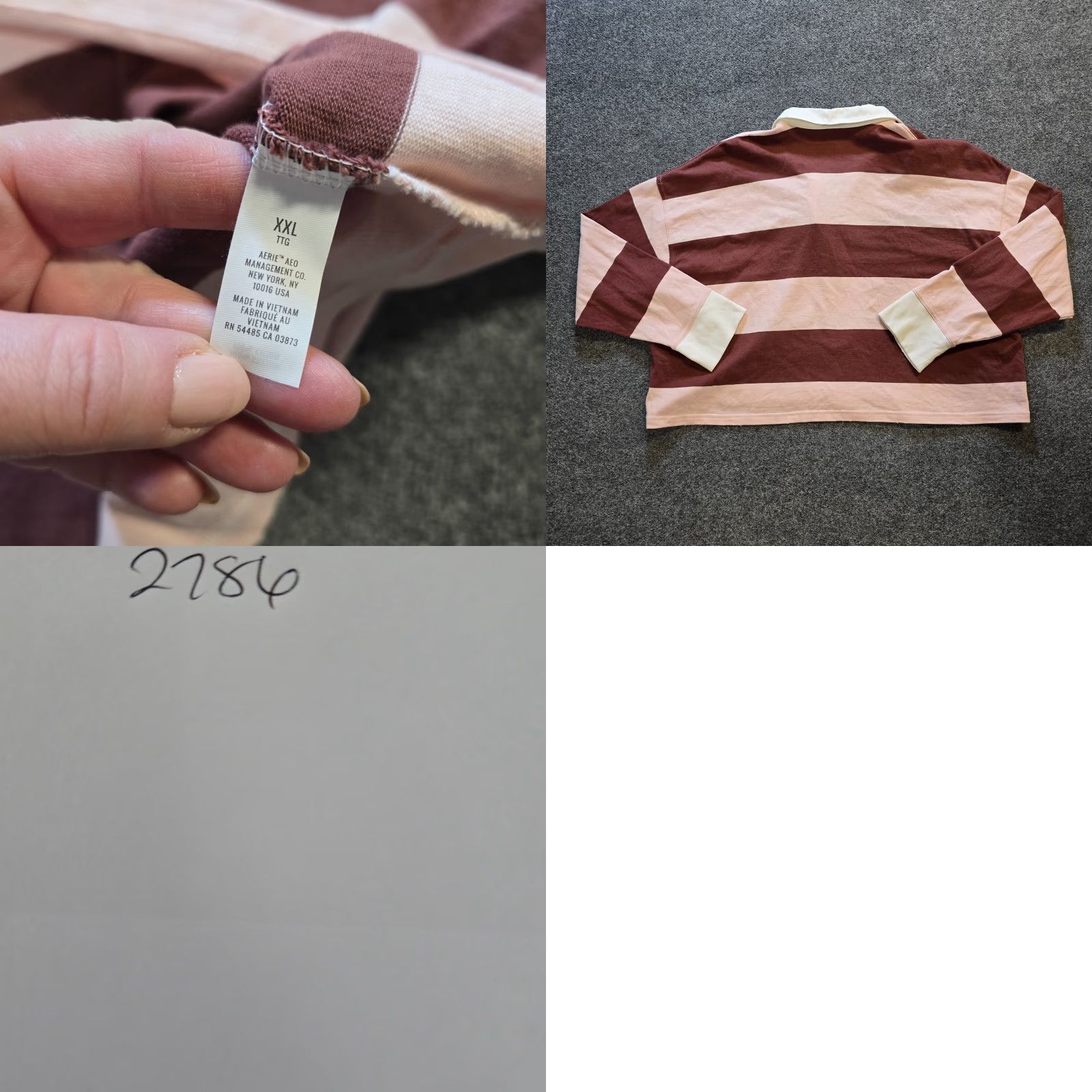 Vintage Aerie Top Womens 2XL Pink Rugby Striped Long Sleeve Crop Casual Lounge Shirt Size XXL / US 16-18 / IT 52-54 - 8 Thumbnail