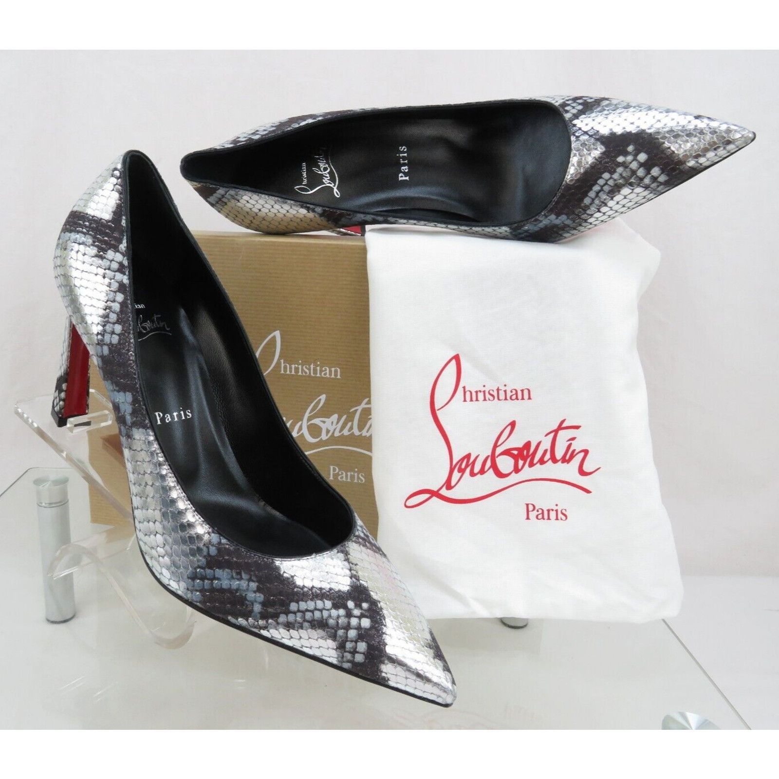 Christian Louboutin CONDORA 85 METALLIC SNAKE LEATHER POINTED TOE PUMPS 39.5 Size US 9.5 / IT 39.5 - 3 Thumbnail