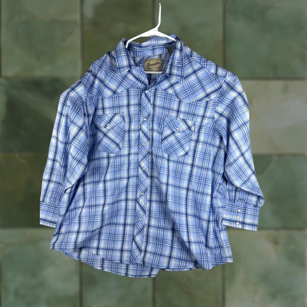 Wrangler VINTAGE Wrangler Western Shirt Mens 3XL Blue Plaid Pearl Snap Long Sleeve Cowboy Size US XXL / EU 58 / 5 - 1 Thumbnail