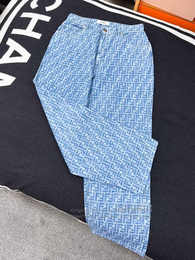 Fendi Fendi Blue Monogram Denim Pants Size 27" / US 4 / IT 40 - 3 Thumbnail