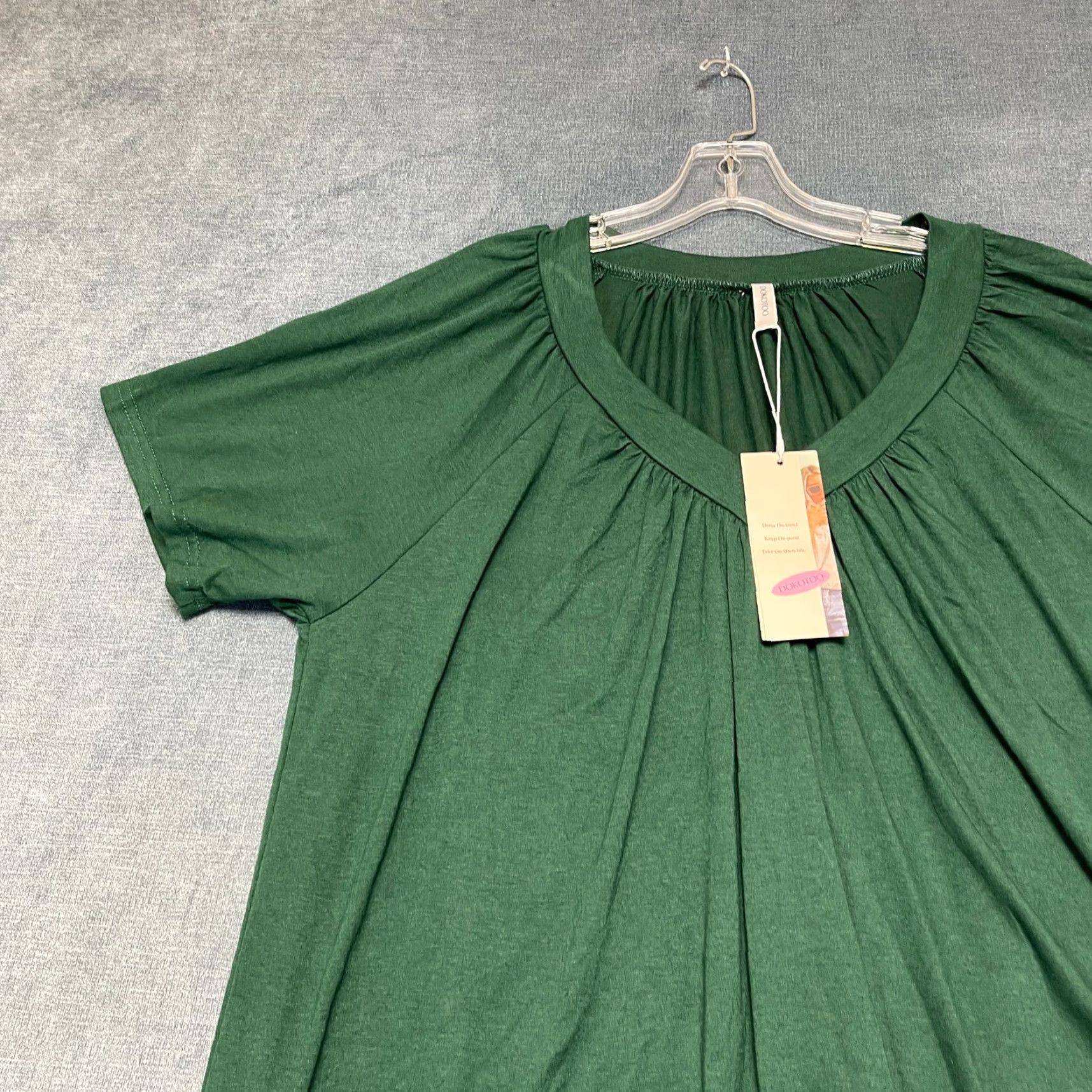 Vintage Dokotoo Blouse Top Womens XL Dark Green Summer Wear Pleated V-Neck Shirred Hem Size XL / US 12-14 / IT 48-50 - 4 Thumbnail