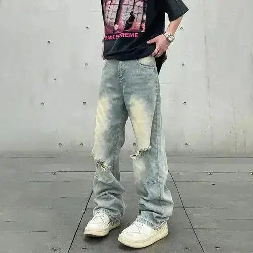 Japanese Brand Streetwear Ripped Baggy Jeans Men Size US 32 / EU 48 - 2 Thumbnail
