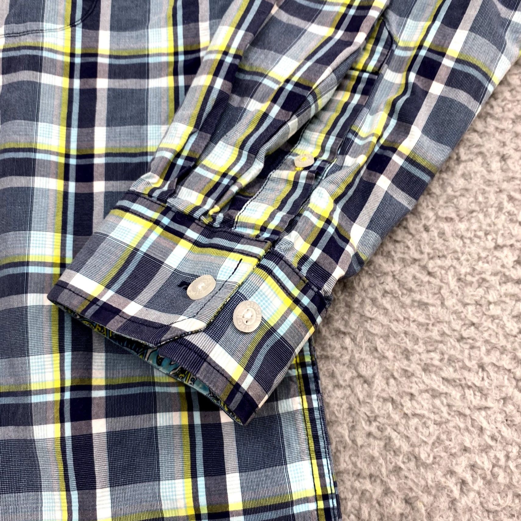 Vintage Cinch Shirt Mens Adult Medium Blue Yellow Button Up Cowboy Western Plaid Cotton Long Sleeve Collared Pocket Button-Down Size US M / EU 48-50 / 2 - 4 Thumbnail