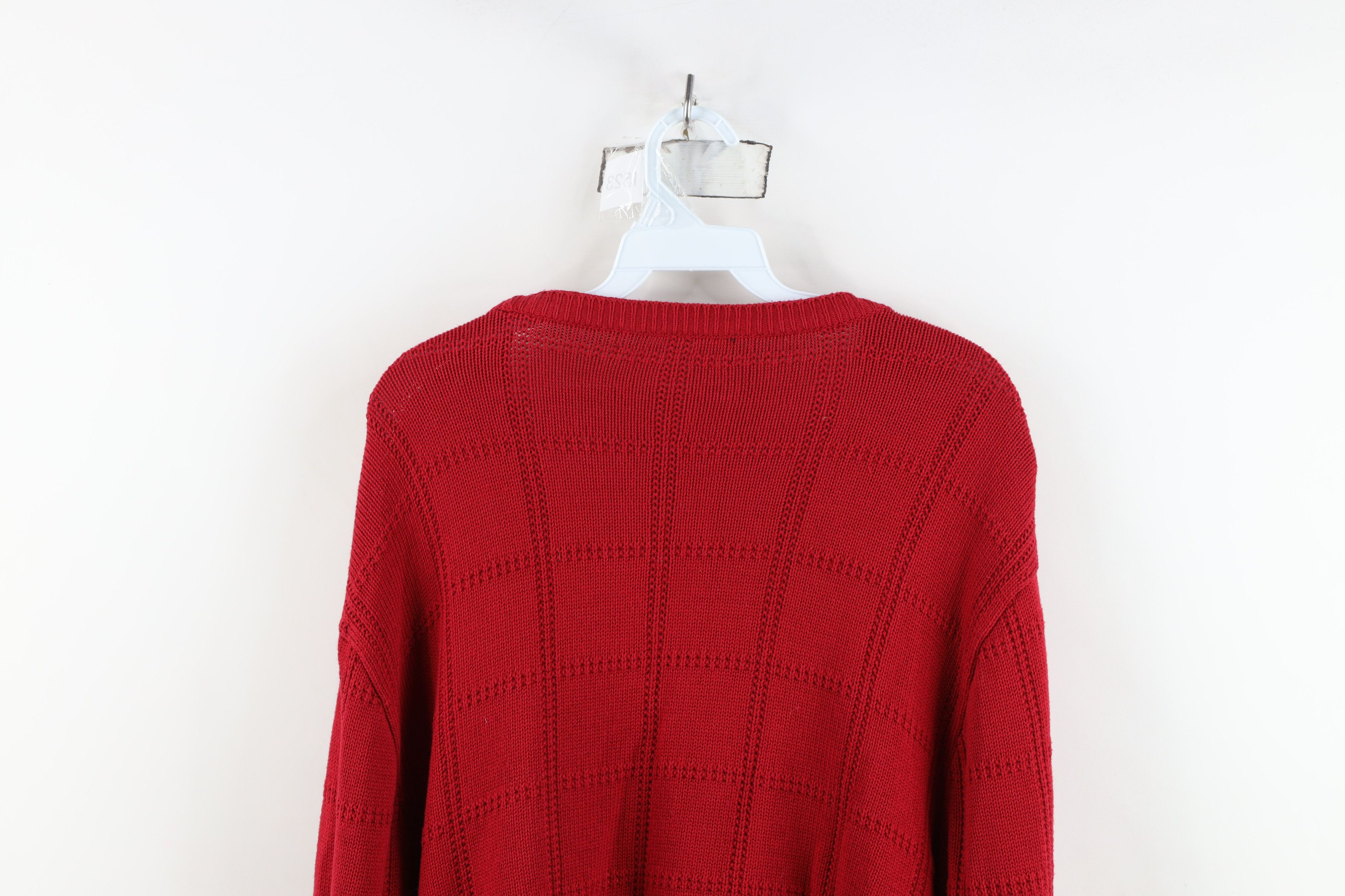 Vintage Vintage 90s Streetwear Checkered Knit Cardigan Sweater Red Size US L / EU 52-54 / 3 - 9 Thumbnail