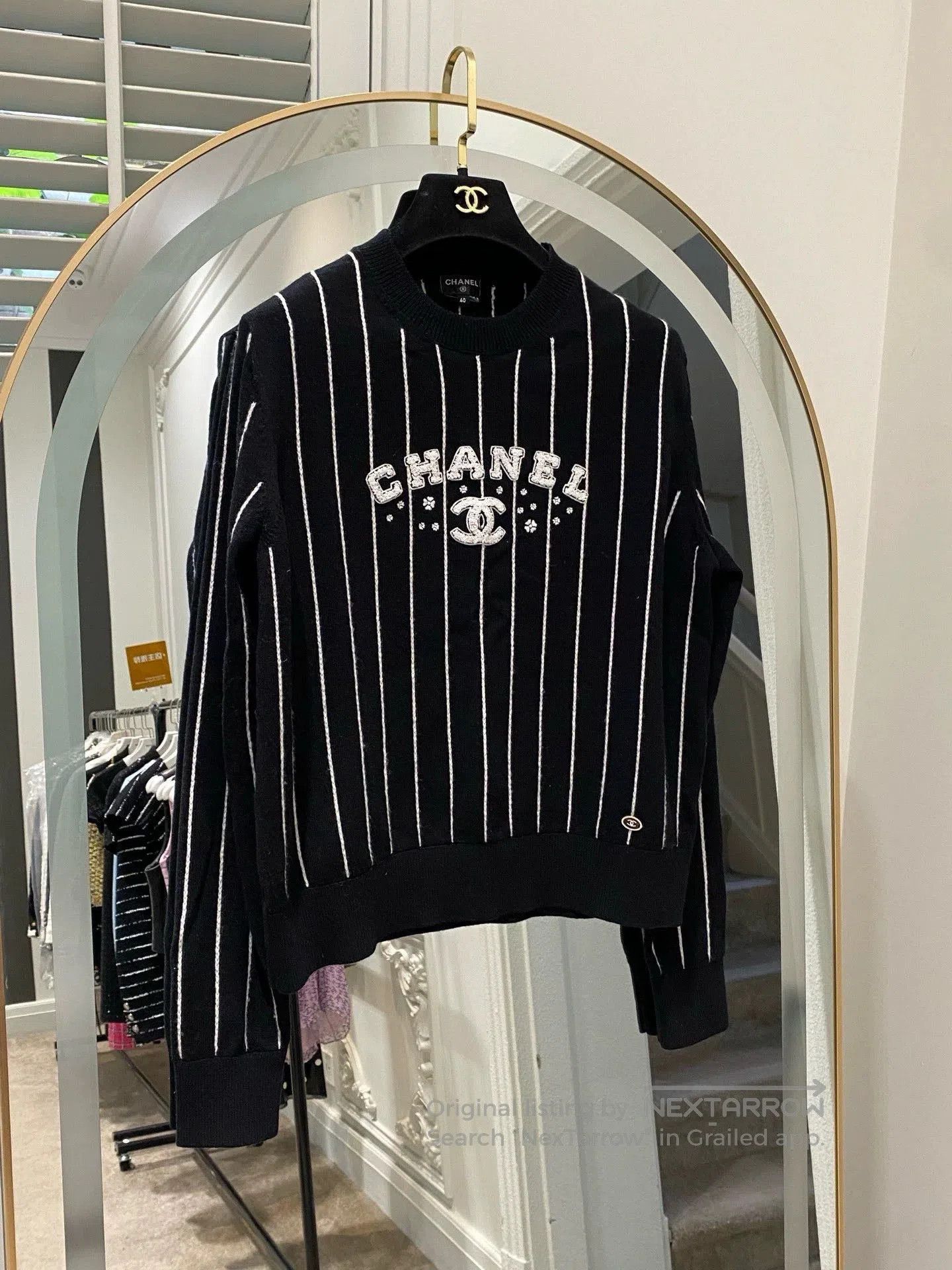Chanel Chanel 2023 Black Stripe Cashmere Sweater. Size US L / EU 52-54 / 3 - 1 Thumbnail
