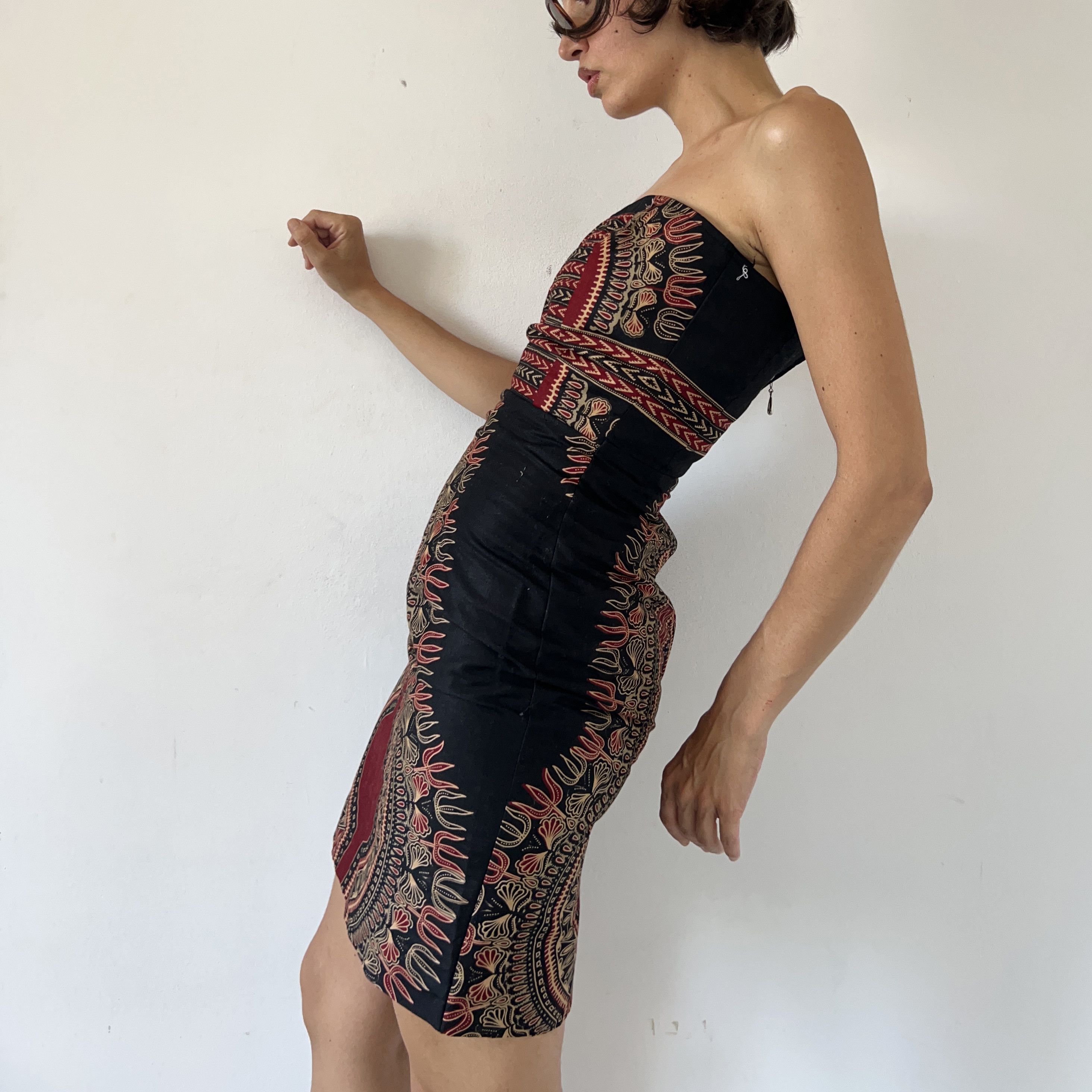 Vintage Vintage 90s handmade African print strapless body con dress Size S / US 4 / IT 40 - 6 Thumbnail