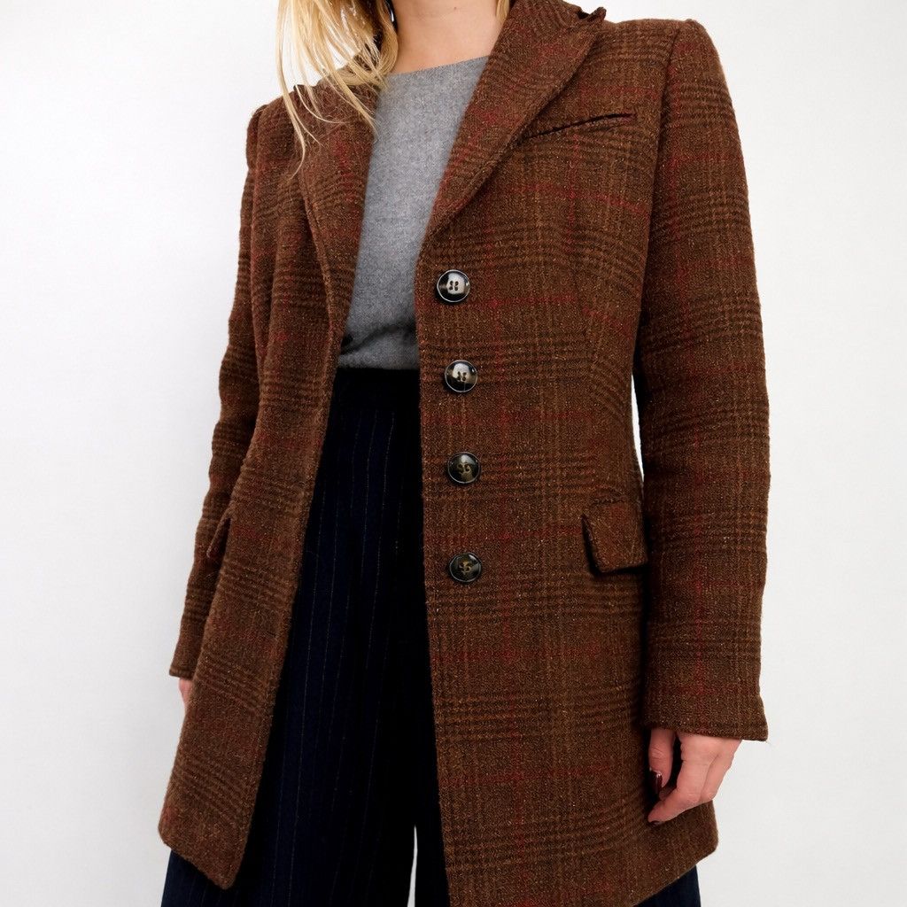 Sezane Sézane Brown Tweed Red Windowpane Wool Coat Tailored Size S / US 4 / IT 40 - 2 Thumbnail